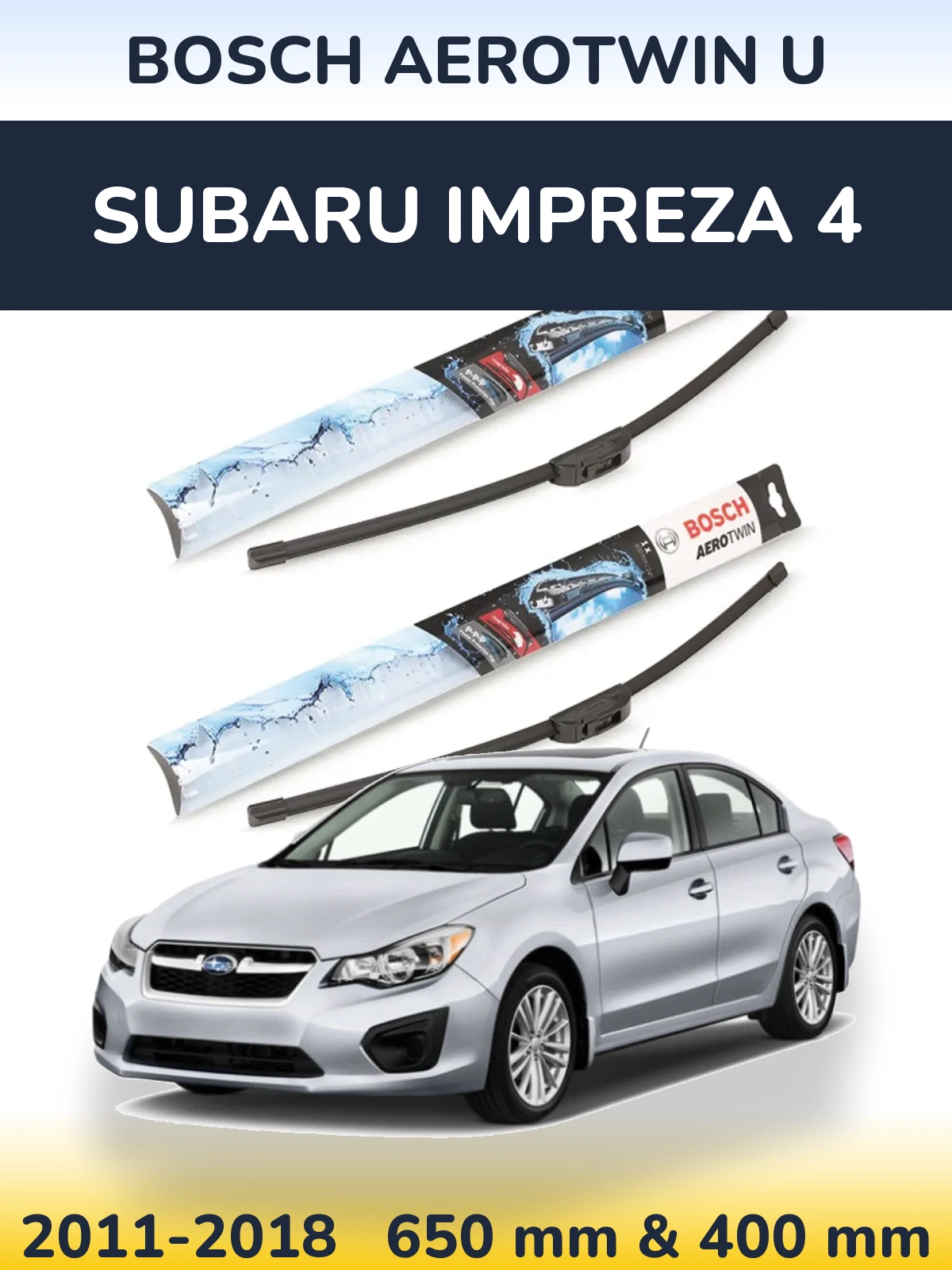 Комплект передних дворников BOSCH AeroTwin U 650 & 400 мм для Subaru Impreza 4 2011-2018