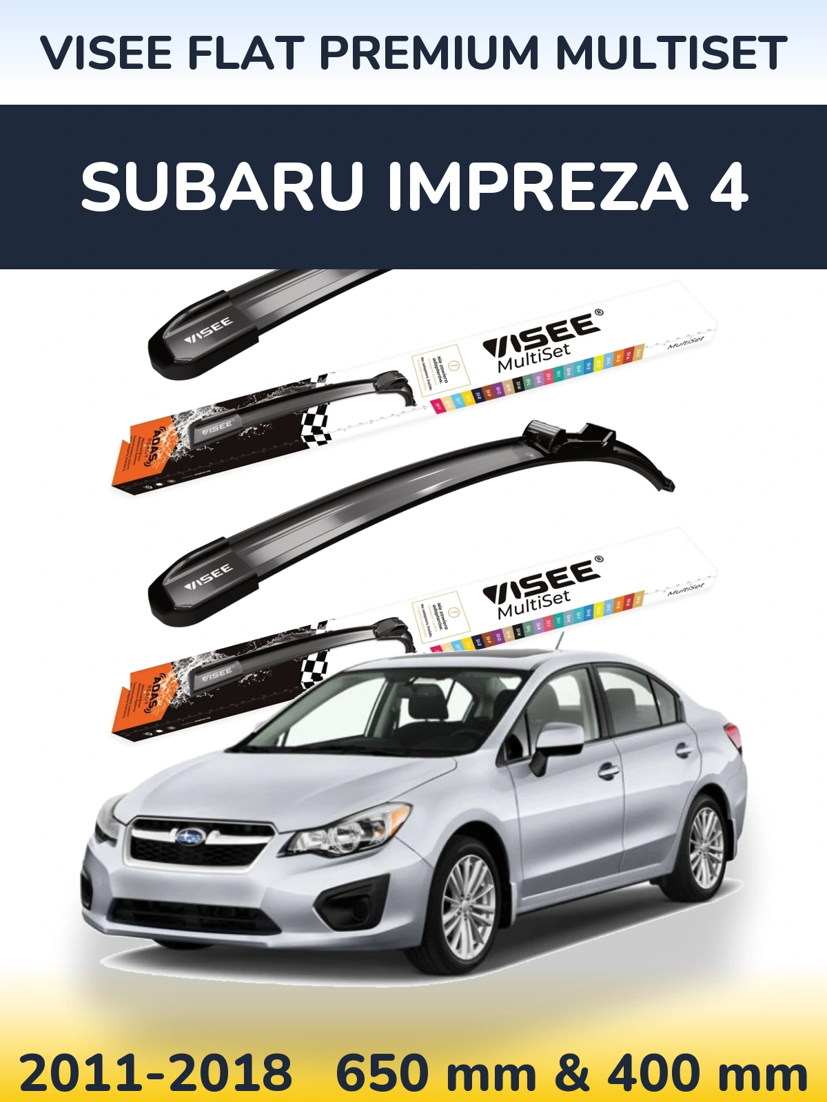 Front wiper blade set VISEE FLAT PREMIUM MultiSet 650 & 400 mm for Subaru Impreza 4 2011-2018