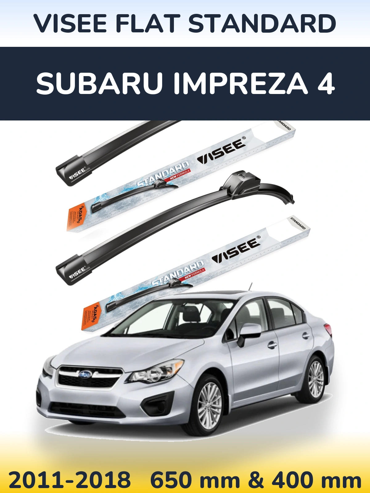 Front wiper blade set VISEE FLAT STANDARD 650 & 400 mm for Subaru Impreza 4 2011-2018