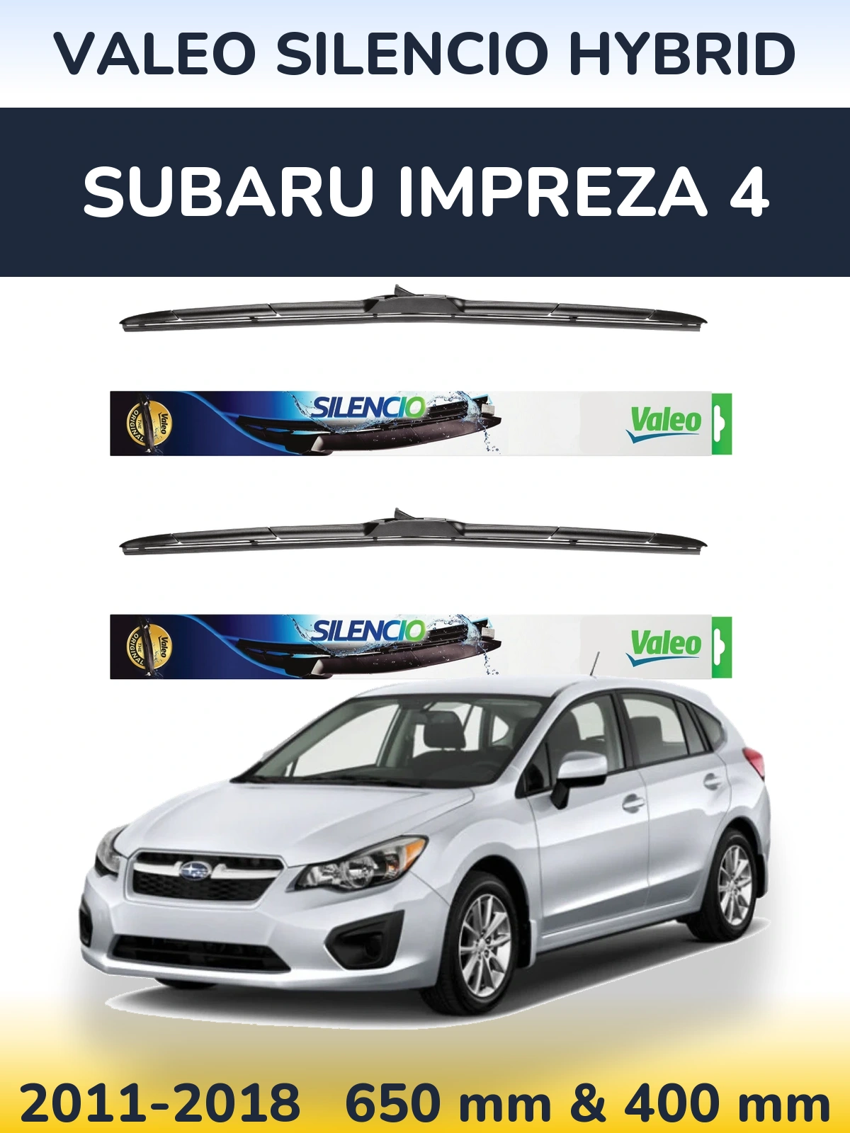 Front wiper blade set Valeo Silencio Hybrid 650 & 400 mm for Subaru Impreza 4 2011-2018
