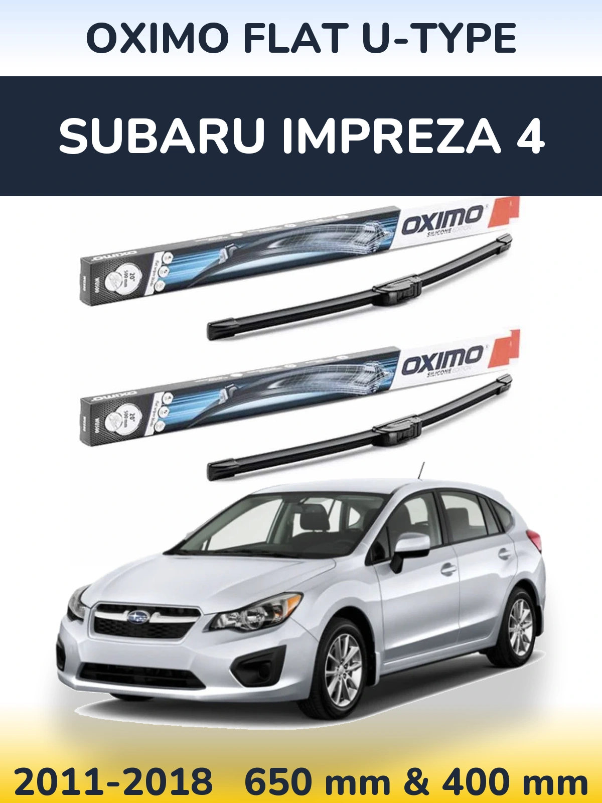Front wiper blade set Oximo Flat U-type 650 & 400 mm for Subaru Impreza 4 2011-2018