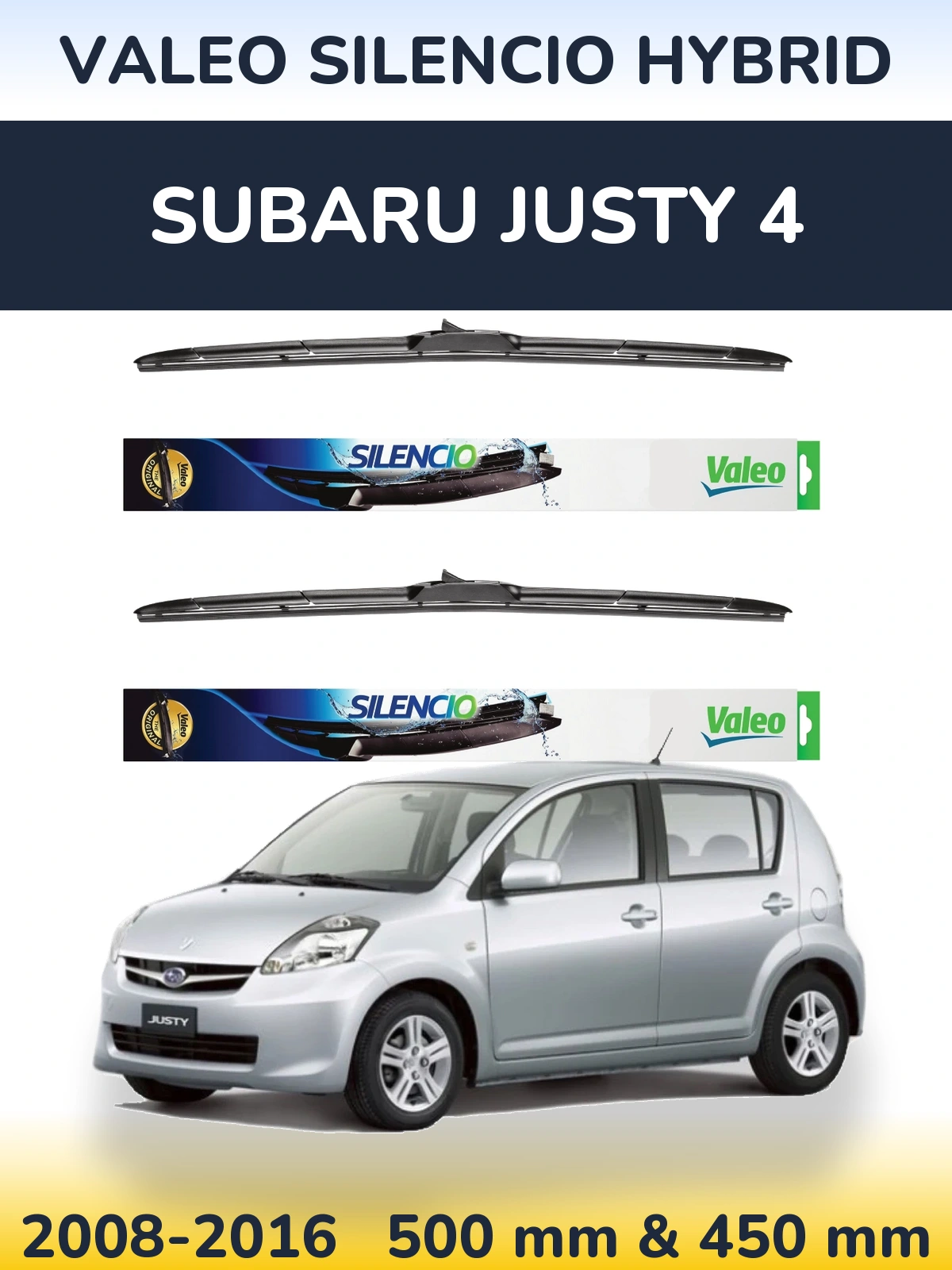 Комплект передних дворников Valeo Silencio Hybrid 500 & 450 мм для Subaru Justy 4 2008-2016