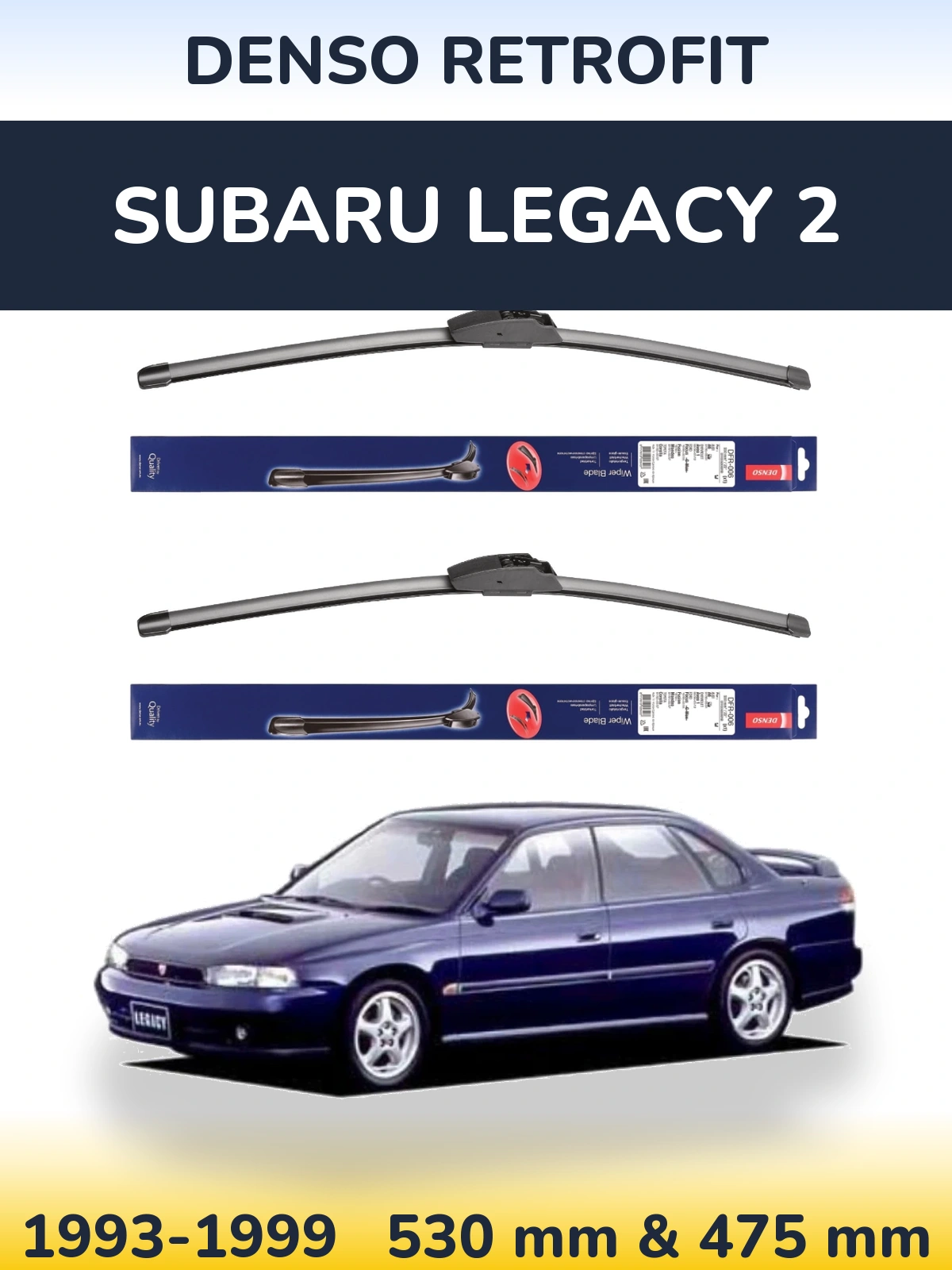 Front wiper blade set Denso Retrofit 530 & 475 mm for Subaru Legacy 2 1993-1999