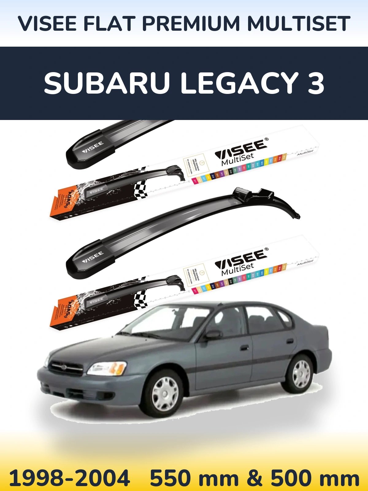 Front wiper blade set VISEE FLAT PREMIUM MultiSet 550 & 500 mm for Subaru Legacy 3 1998-2004