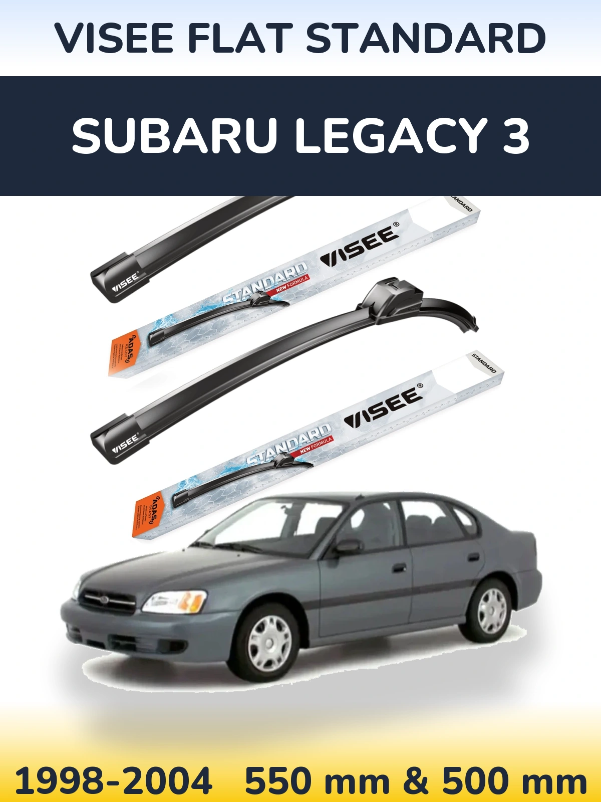 Front wiper blade set VISEE FLAT STANDARD 550 & 500 mm for Subaru Legacy 3 1998-2004