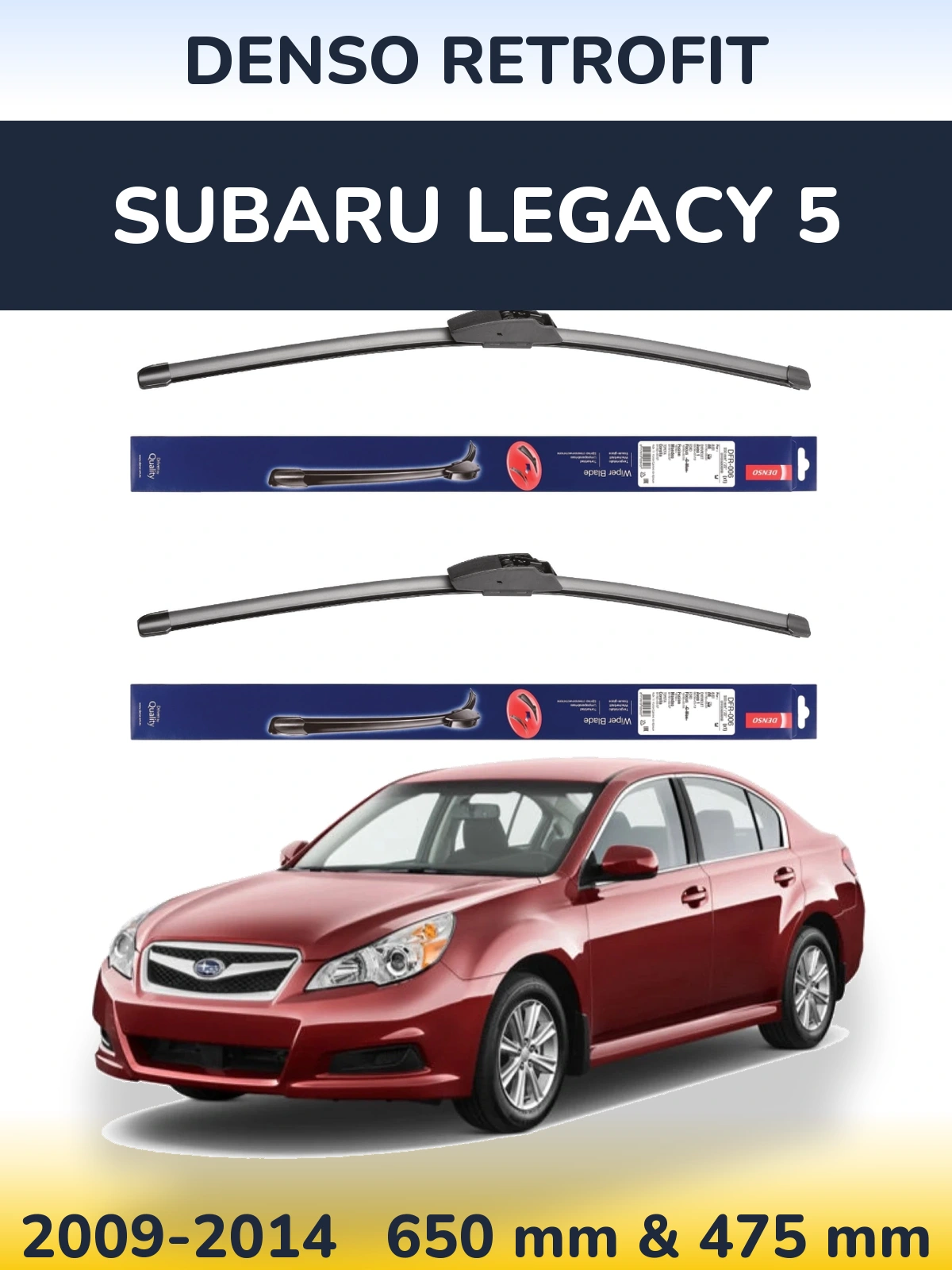 Front wiper blade set Denso Retrofit 650 & 475 mm for Subaru Legacy 5 2009-2014