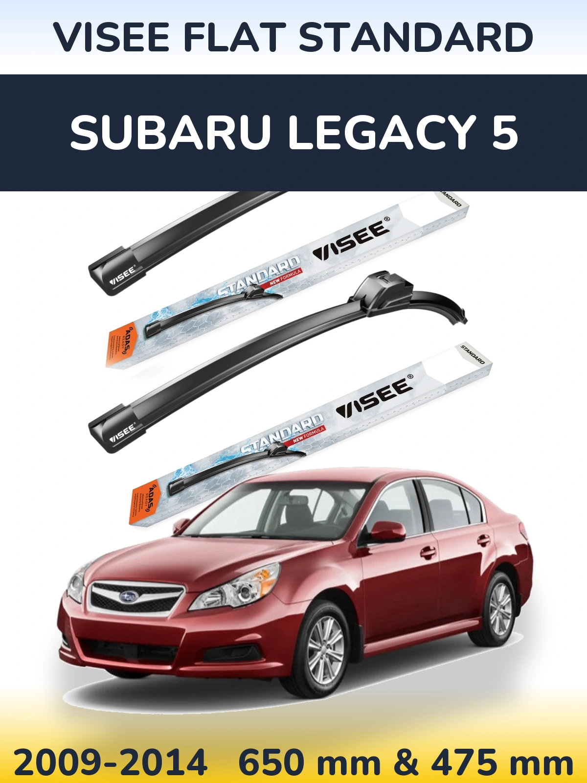 Front wiper blade set VISEE FLAT STANDARD 650 & 475 mm for Subaru Legacy 5 2009-2014