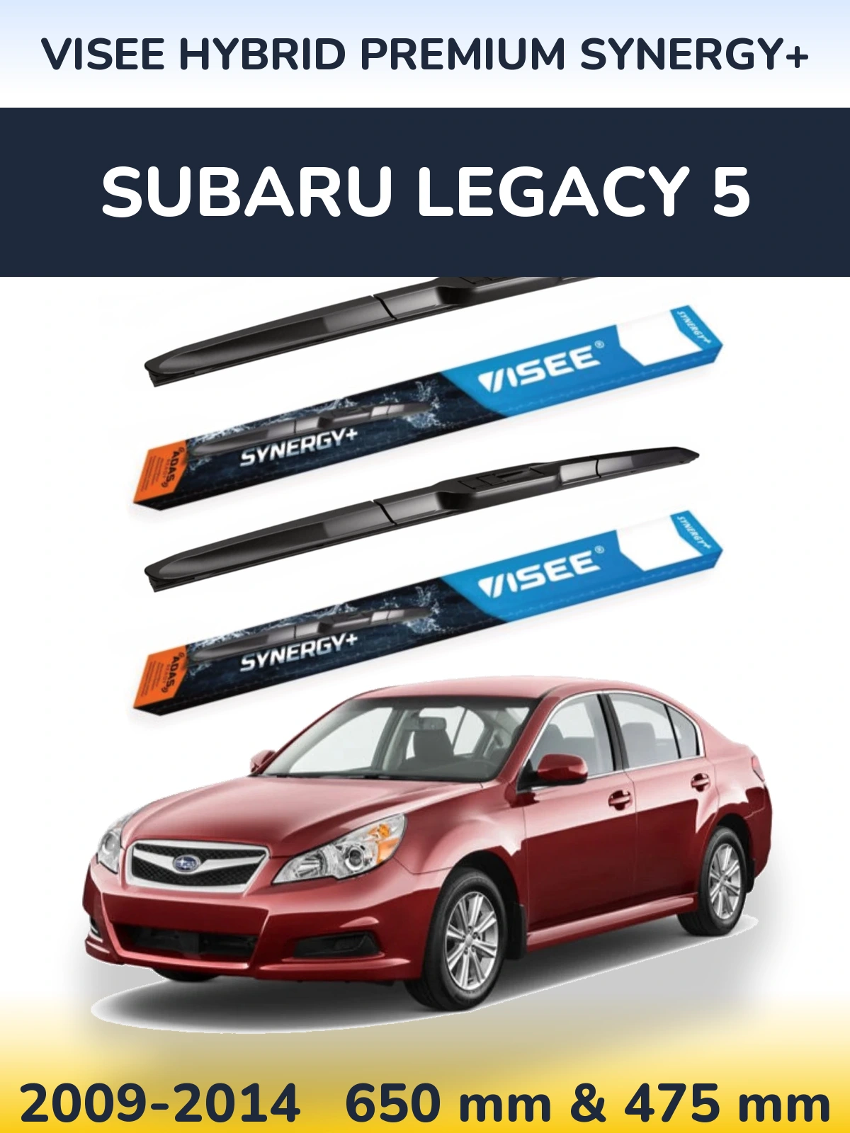 Front wiper blade set VISEE HYBRID PREMIUM SYNERGY+ 650 & 475 mm for Subaru Legacy 5 2009-2014