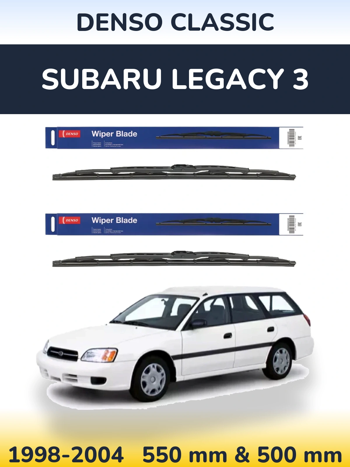 Front wiper blade set Denso Classic 550 & 500 mm for Subaru Legacy 3 1998-2004