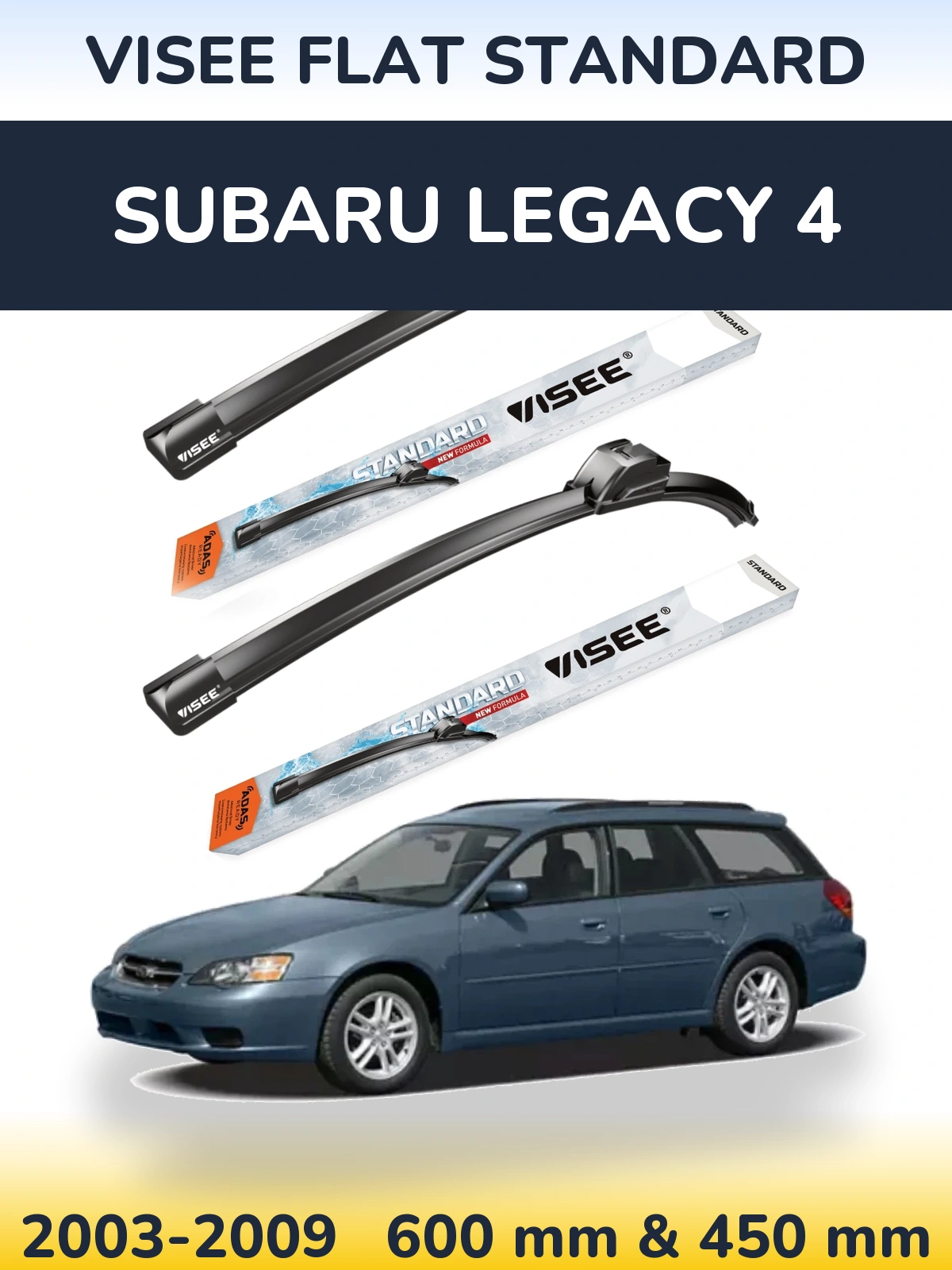 Front wiper blade set VISEE FLAT STANDARD 600 & 450 mm for Subaru Legacy 4 2003-2009
