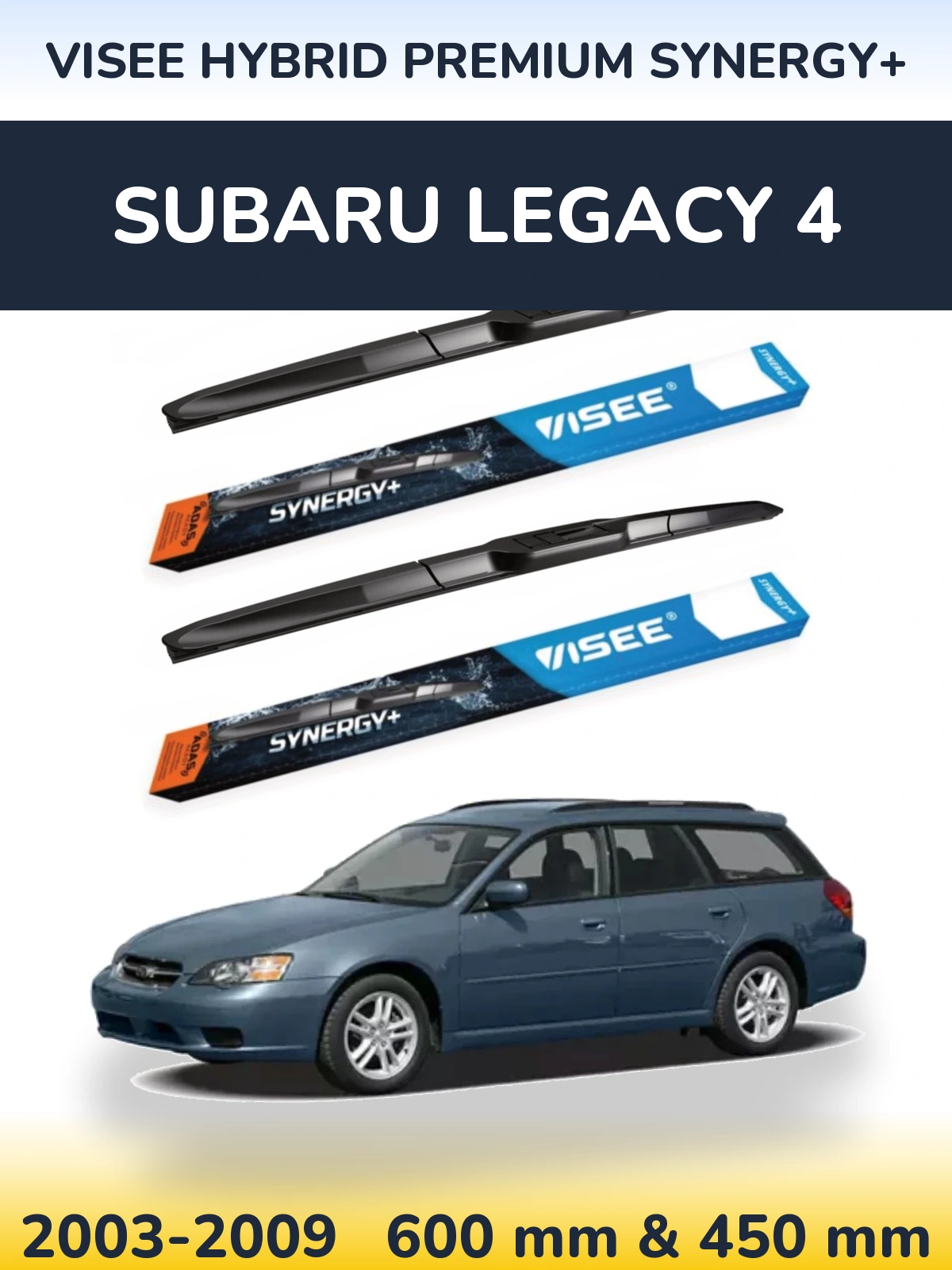 Комплект передних дворников VISEE HYBRID PREMIUM SYNERGY+ 600 & 450 мм для Subaru Legacy 4 2003-2009