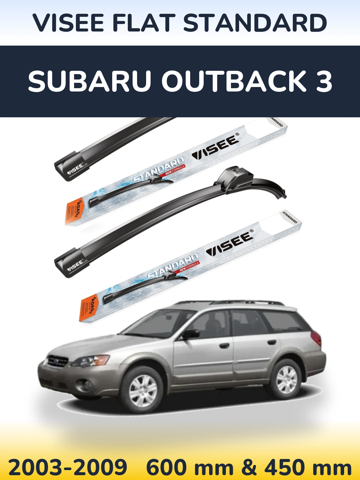 Комплект передніх щіток VISEE FLAT STANDARD 600 & 450 мм для Subaru Outback 3 2003-2009