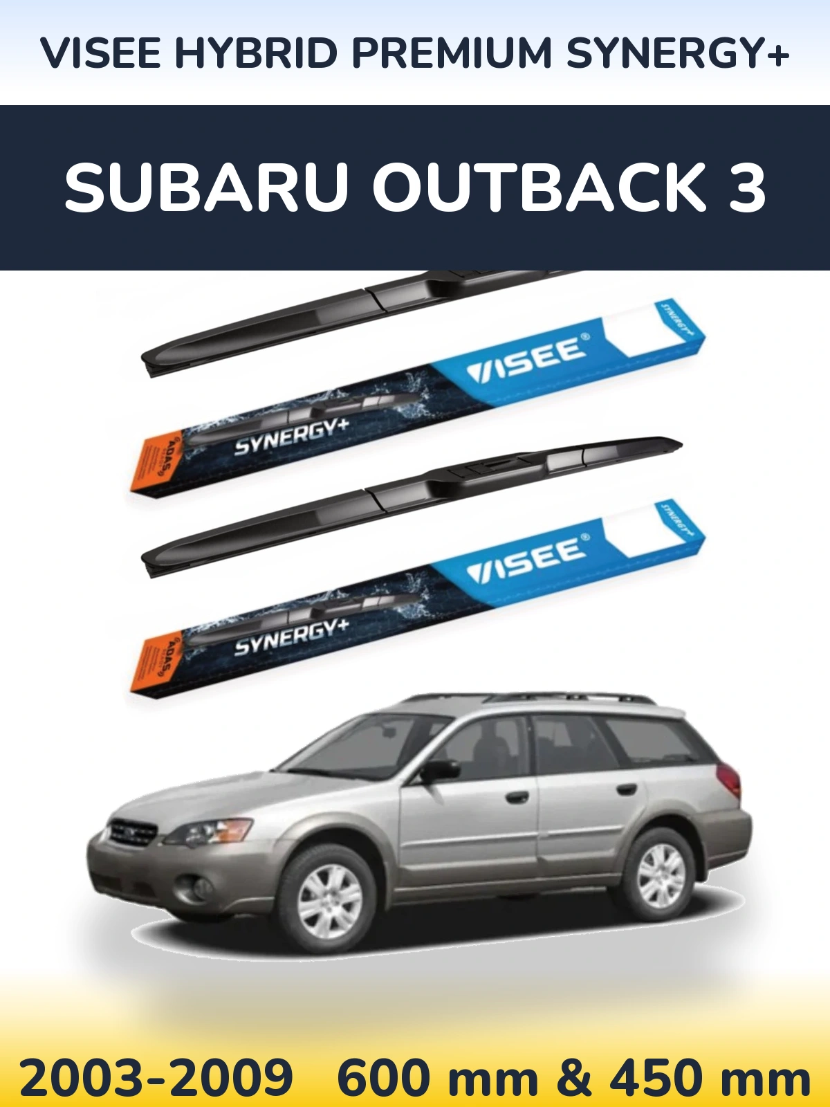 Комплект передних дворников VISEE HYBRID PREMIUM SYNERGY+ 600 & 450 мм для Subaru Outback 3 2003-2009