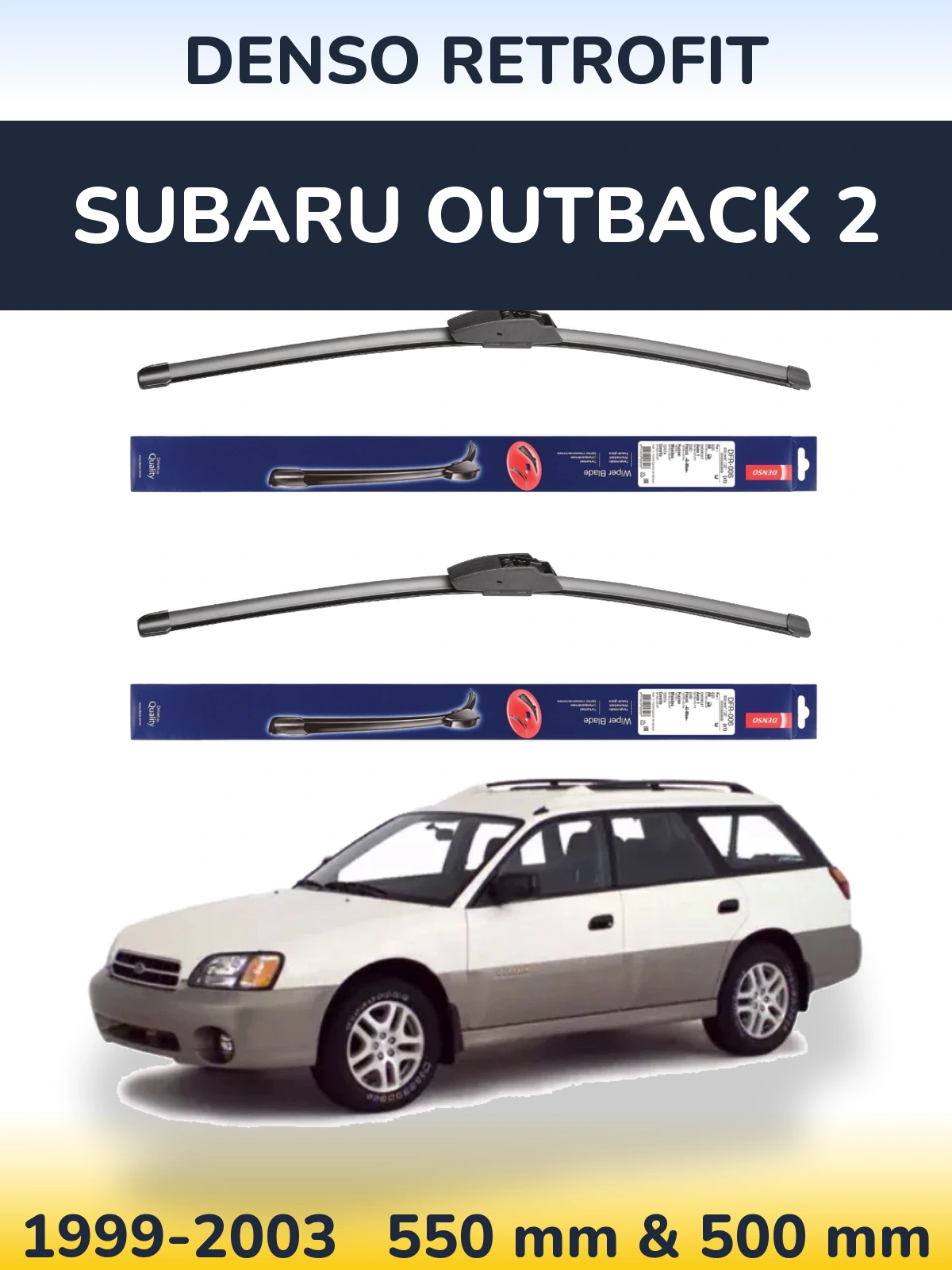 Front wiper blade set Denso Retrofit 550 & 500 mm for Subaru Outback 2 1999-2003