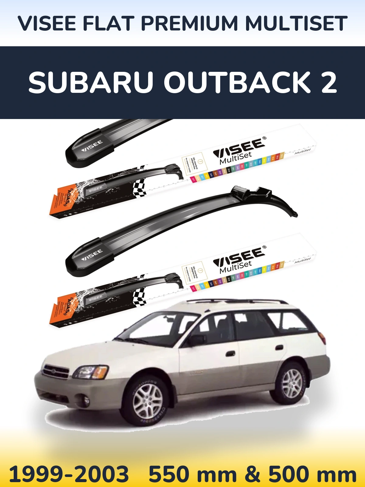 Комплект передних дворников VISEE FLAT PREMIUM MultiSet 550 & 500 мм для Subaru Outback 2 1999-2003