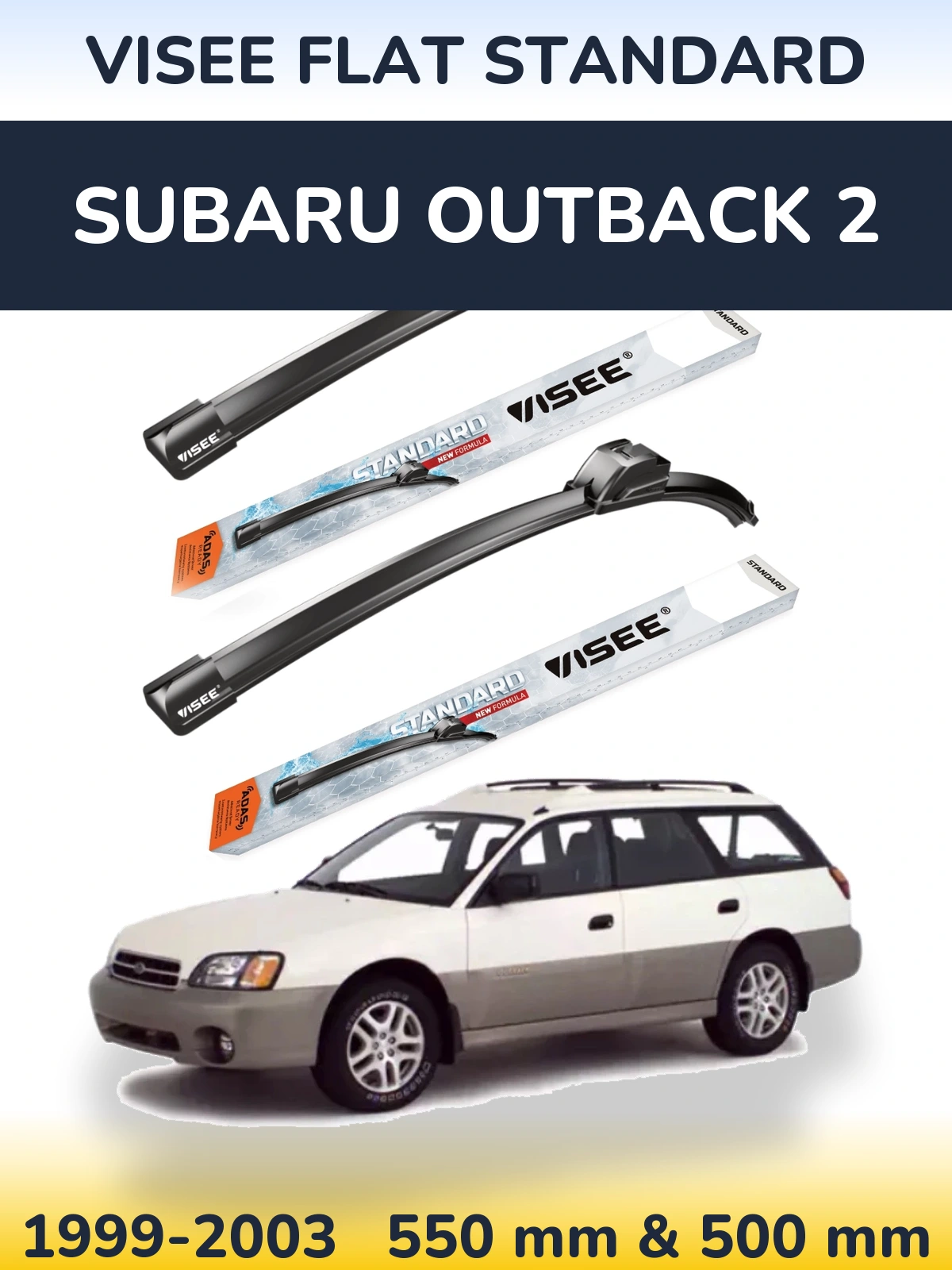 Front wiper blade set VISEE FLAT STANDARD 550 & 500 mm for Subaru Outback 2 1999-2003