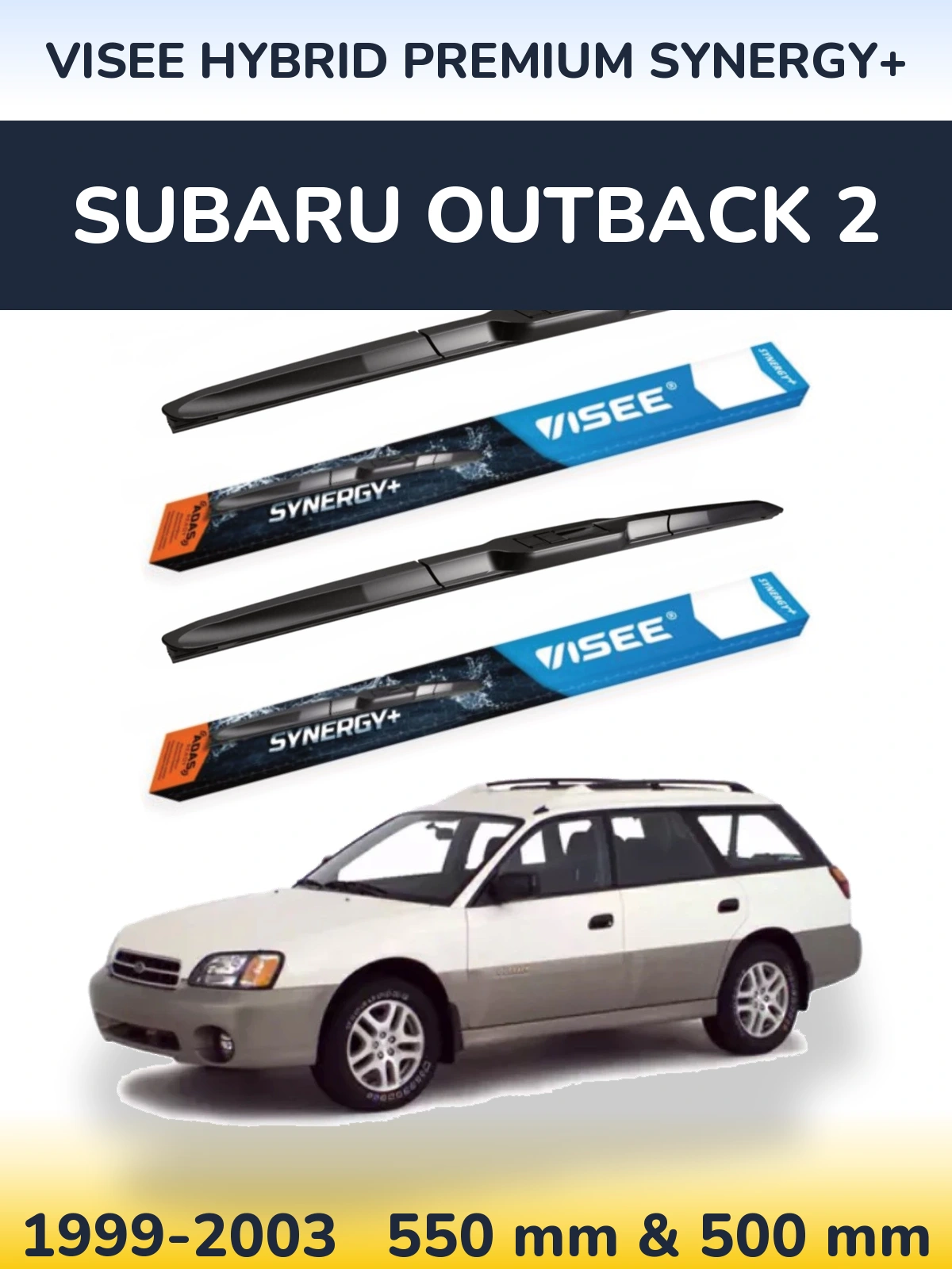 Front wiper blade set VISEE HYBRID PREMIUM SYNERGY+ 550 & 500 mm for Subaru Outback 2 1999-2003