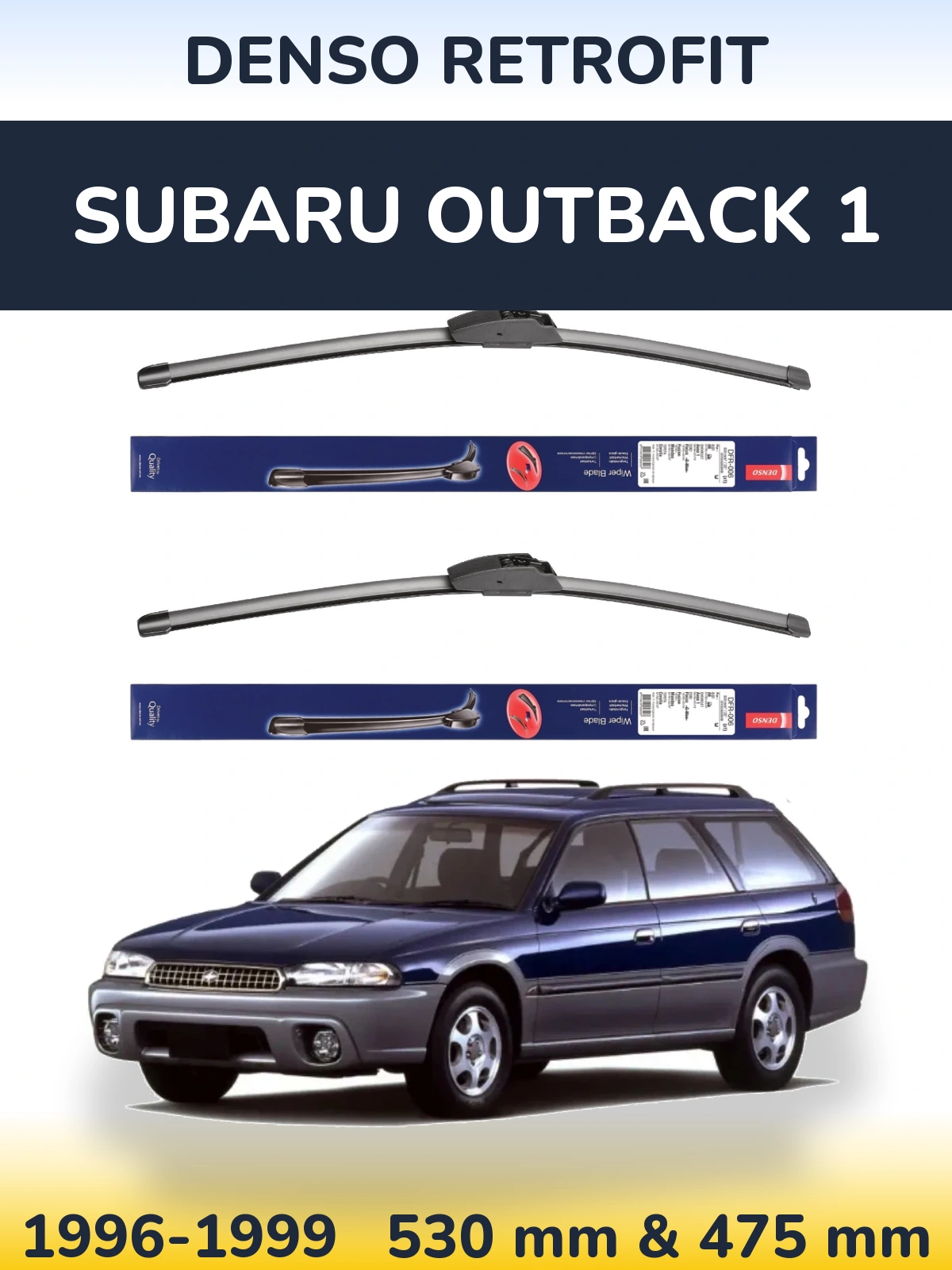 Front wiper blade set Denso Retrofit 530 & 475 mm for Subaru Outback 1 1996-1999