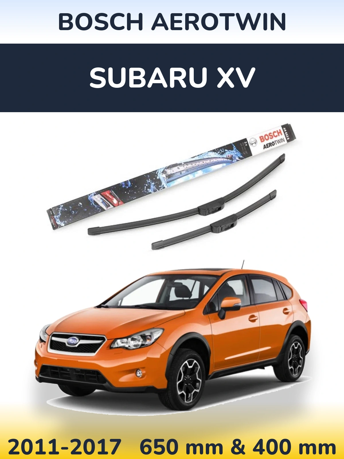 Front wiper blade set BOSCH AeroTwin 650 & 400 mm for Subaru XV 2011-2017