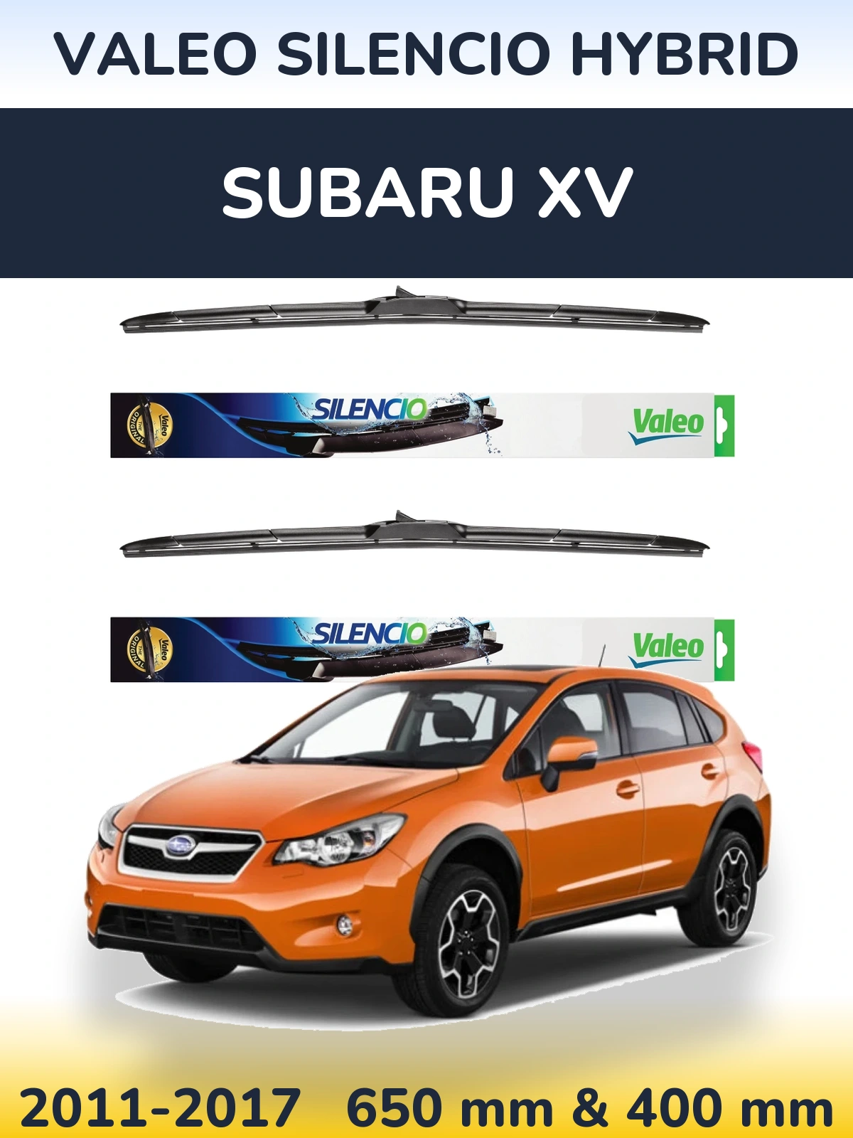 Front wiper blade set Valeo Silencio Hybrid 650 & 400 mm for Subaru XV 2011-2017