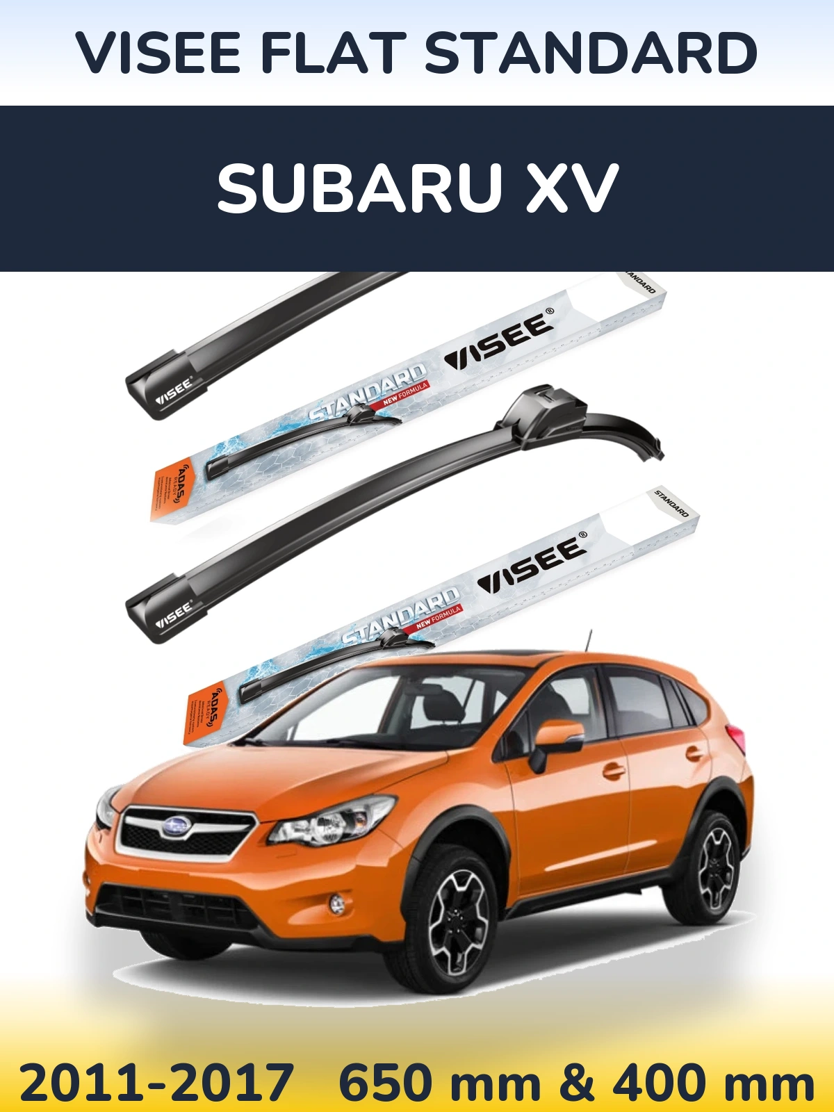 Front wiper blade set VISEE FLAT STANDARD 650 & 400 mm for Subaru XV 2011-2017