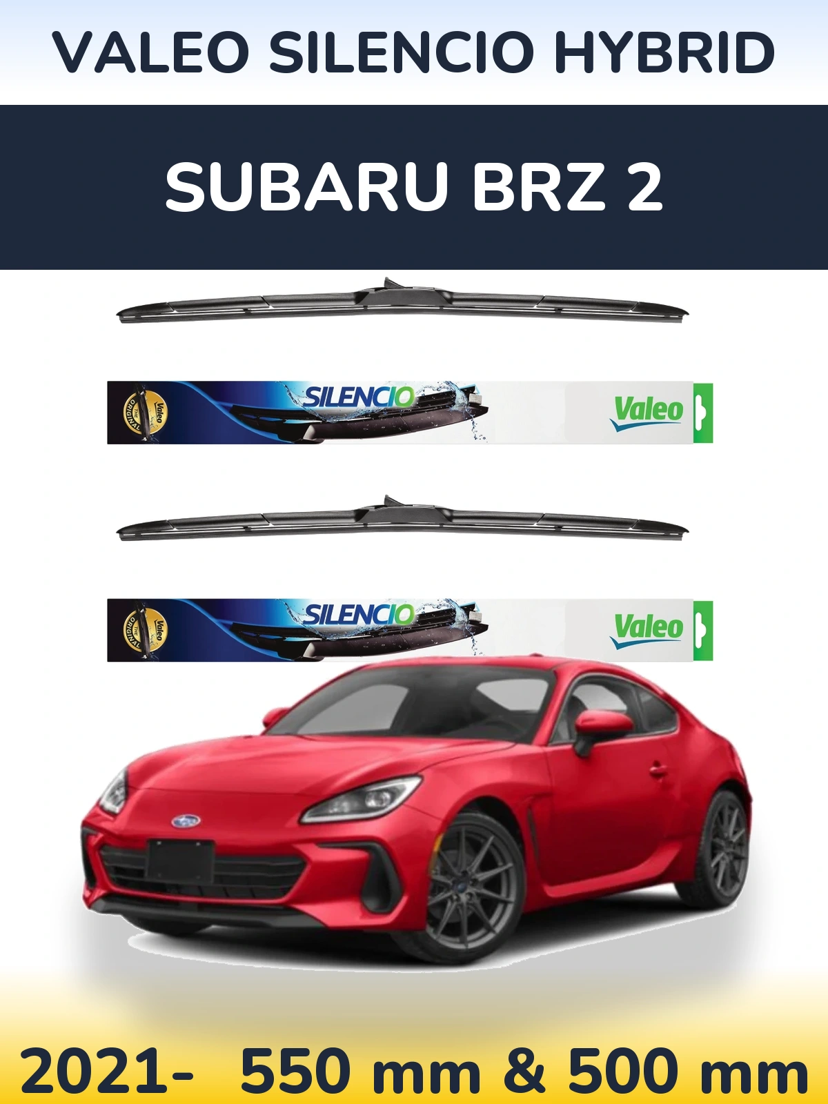 Front wiper blade set Valeo Silencio Hybrid 550 & 500 mm for Subaru BRZ 2 2021-2026