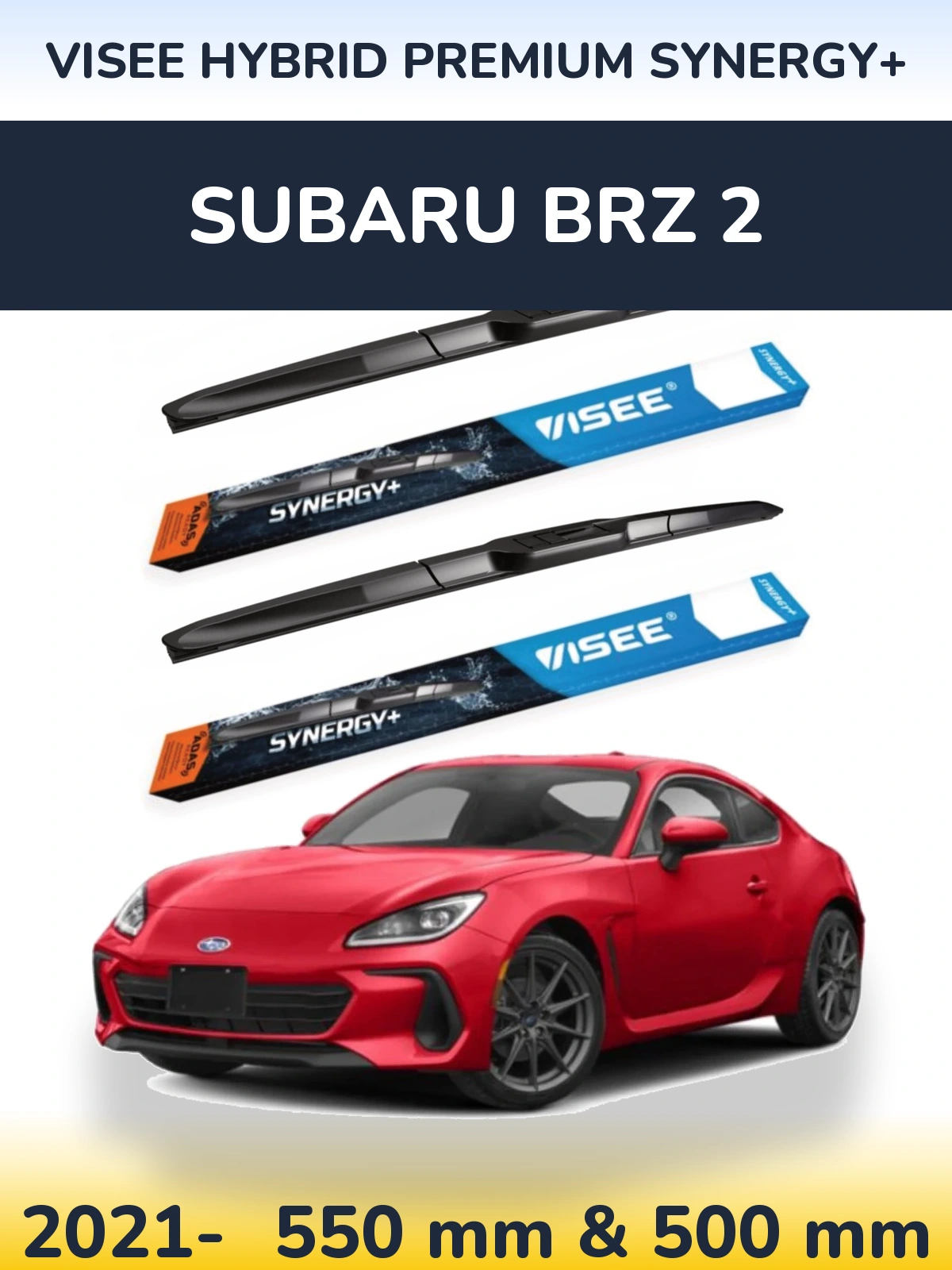 Front wiper blade set VISEE HYBRID PREMIUM SYNERGY+ 550 & 500 mm for Subaru BRZ 2 2021-2026