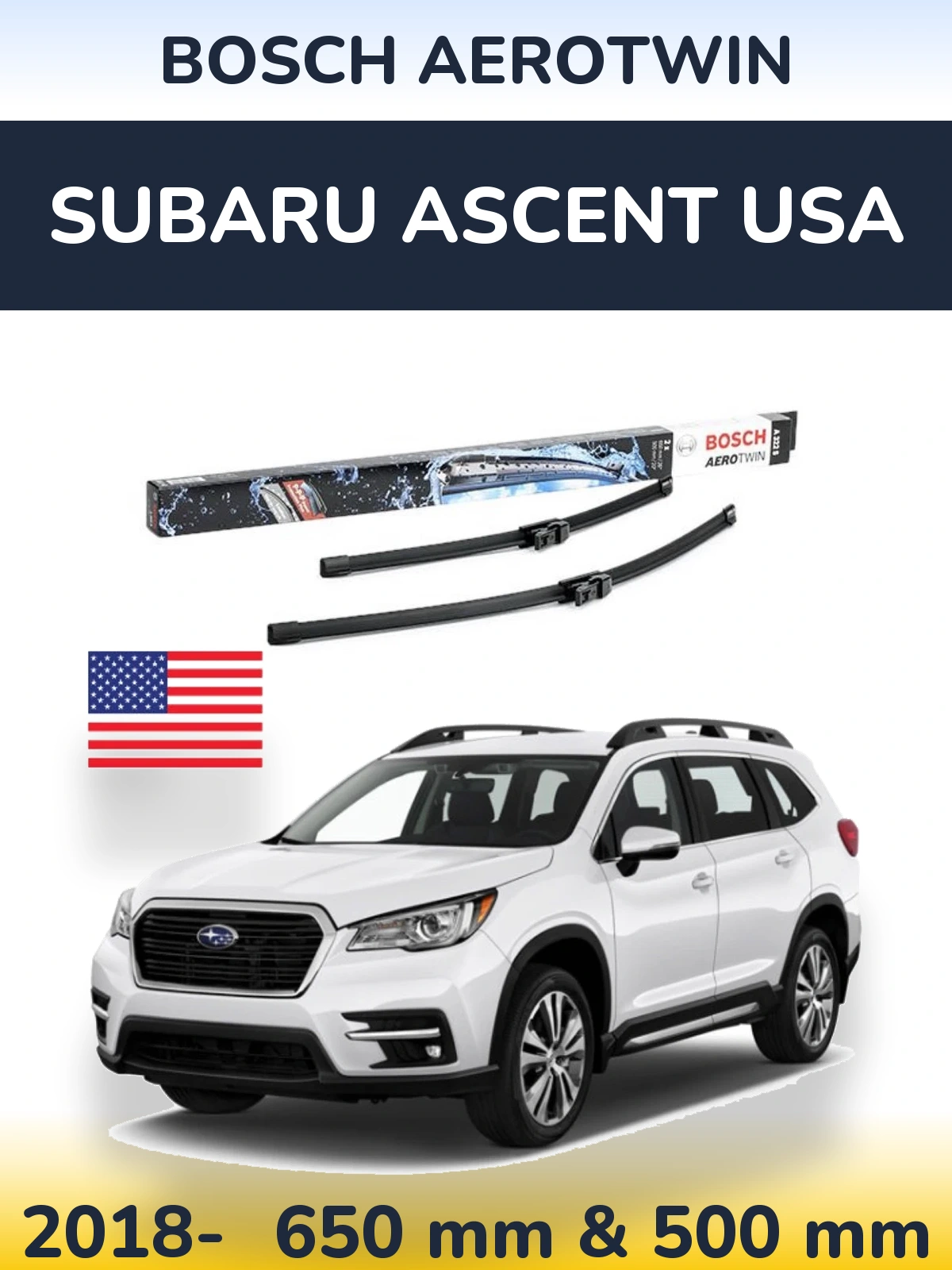 Front wiper blade set BOSCH AeroTwin 650 & 500 mm for Subaru Ascent USA 2018-2026
