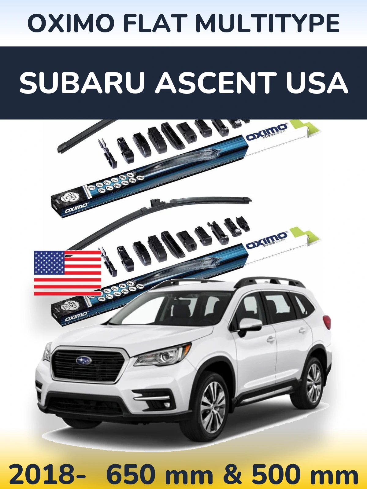 Front wiper blade set Oximo Flat MultiTipse 650 & 500 mm for Subaru Ascent USA 2018-2026