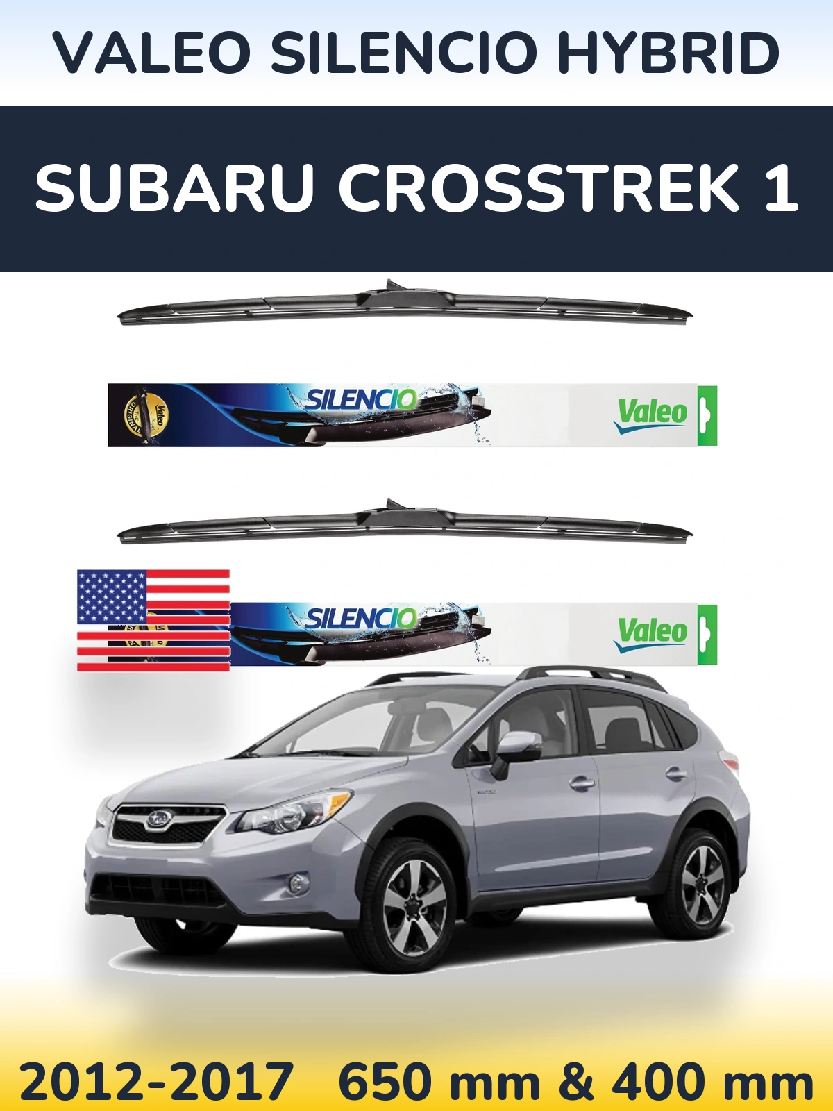 Front wiper blade set Valeo Silencio Hybrid 650 & 400 mm for Subaru Crosstrek 1 2012-2017