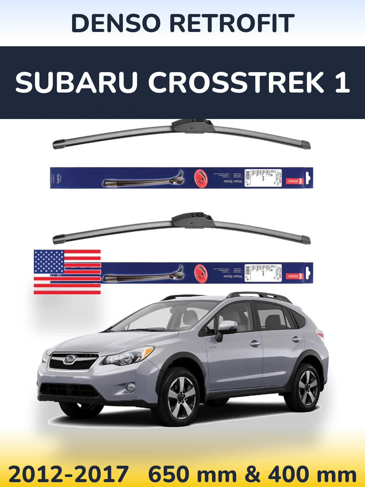 Front wiper blade set Denso Retrofit 650 & 400 mm for Subaru Crosstrek 1 2012-2017