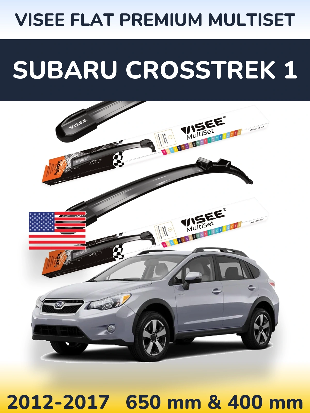 Front wiper blade set VISEE FLAT PREMIUM MultiSet 650 & 400 mm for Subaru Crosstrek 1 2012-2017