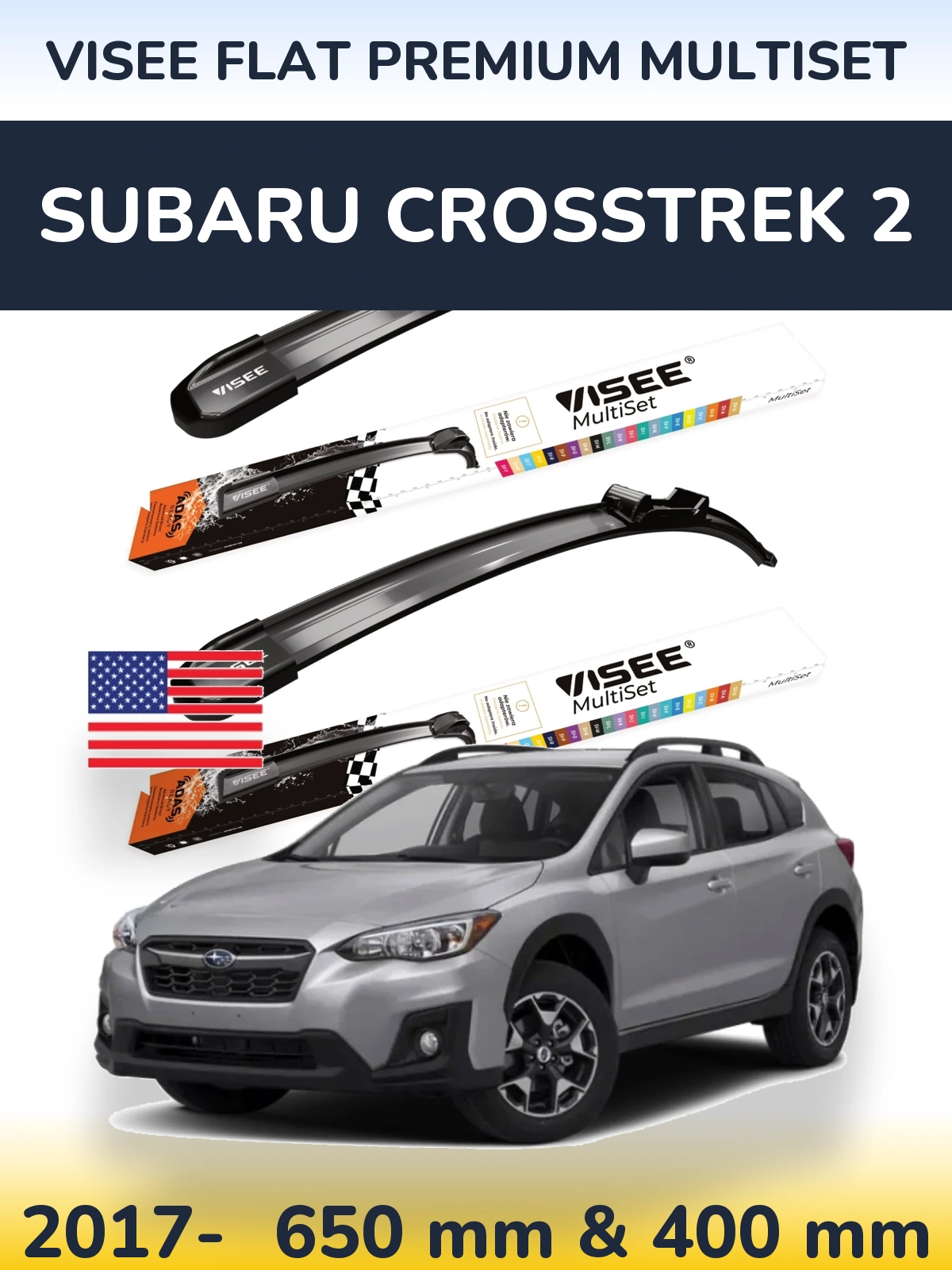 Front wiper blade set VISEE FLAT PREMIUM MultiSet 650 & 400 mm for Subaru Crosstrek 2 2017-2026