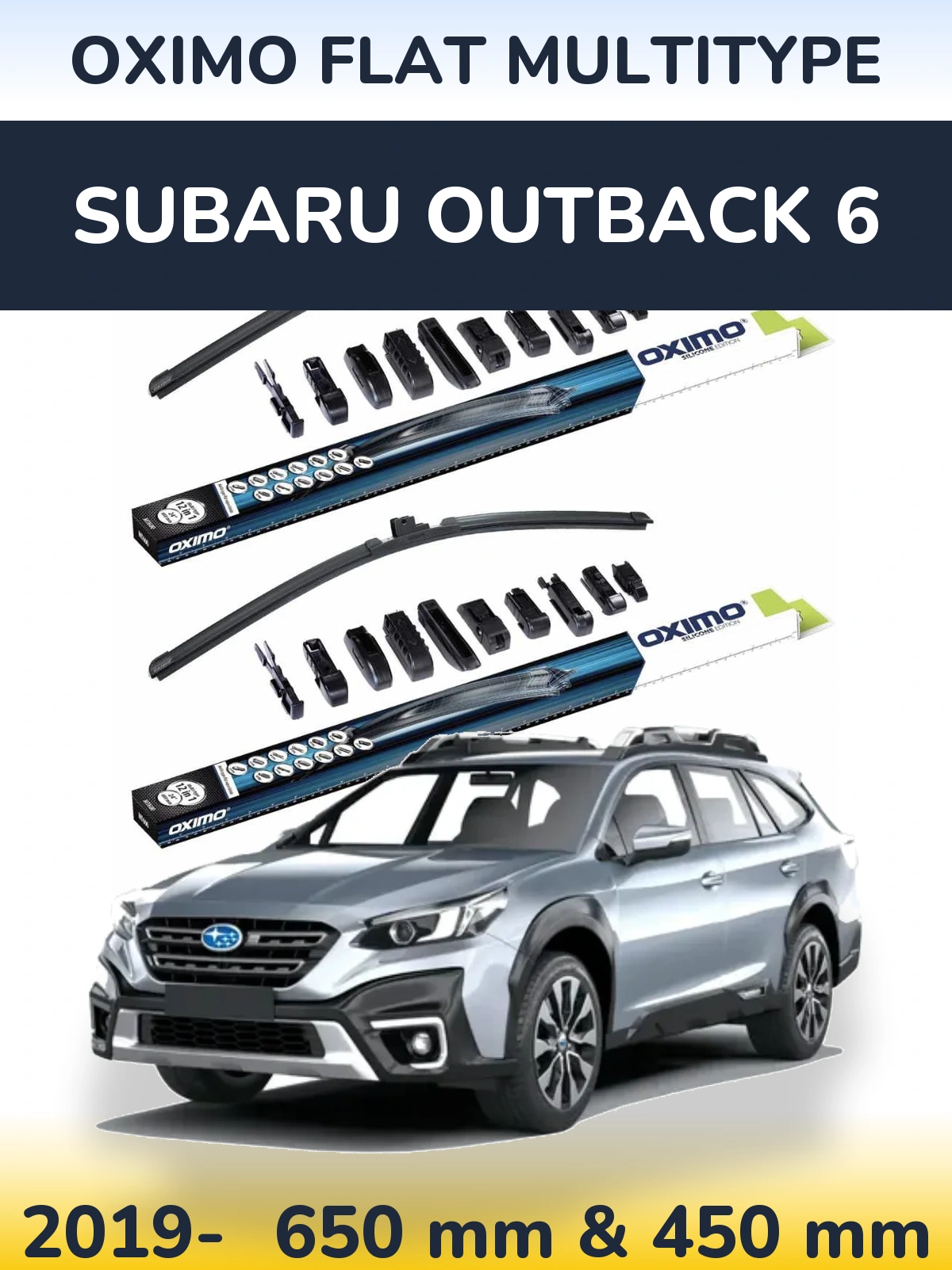 Front wiper blade set Oximo Flat MultiTipse 650 & 450 mm for Subaru Outback 6 2019-2026