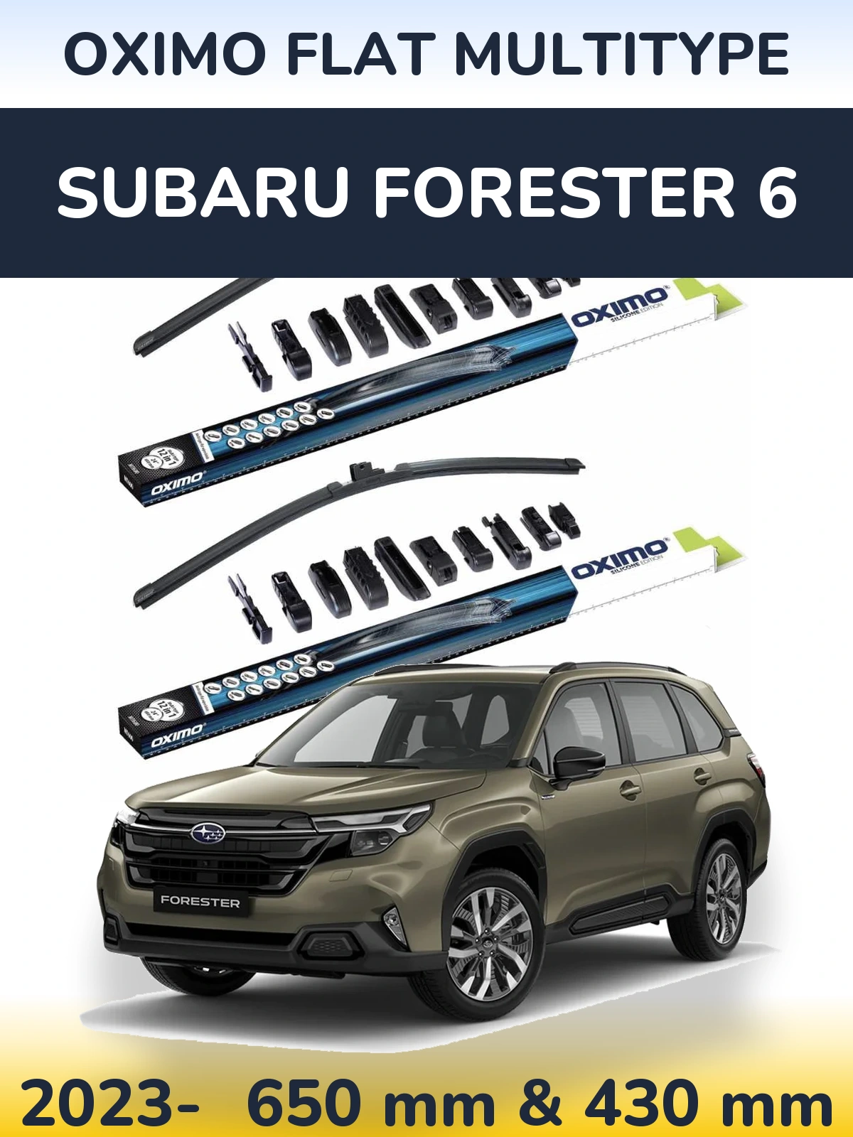 Front wiper blade set Oximo Flat MultiTipse 650 & 430 mm for Subaru Forester 6 2023-2026