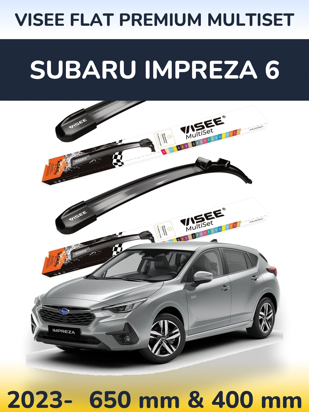 Комплект передних дворников VISEE FLAT PREMIUM MultiSet 650 & 400 мм для Subaru Impreza 6 2023-2026