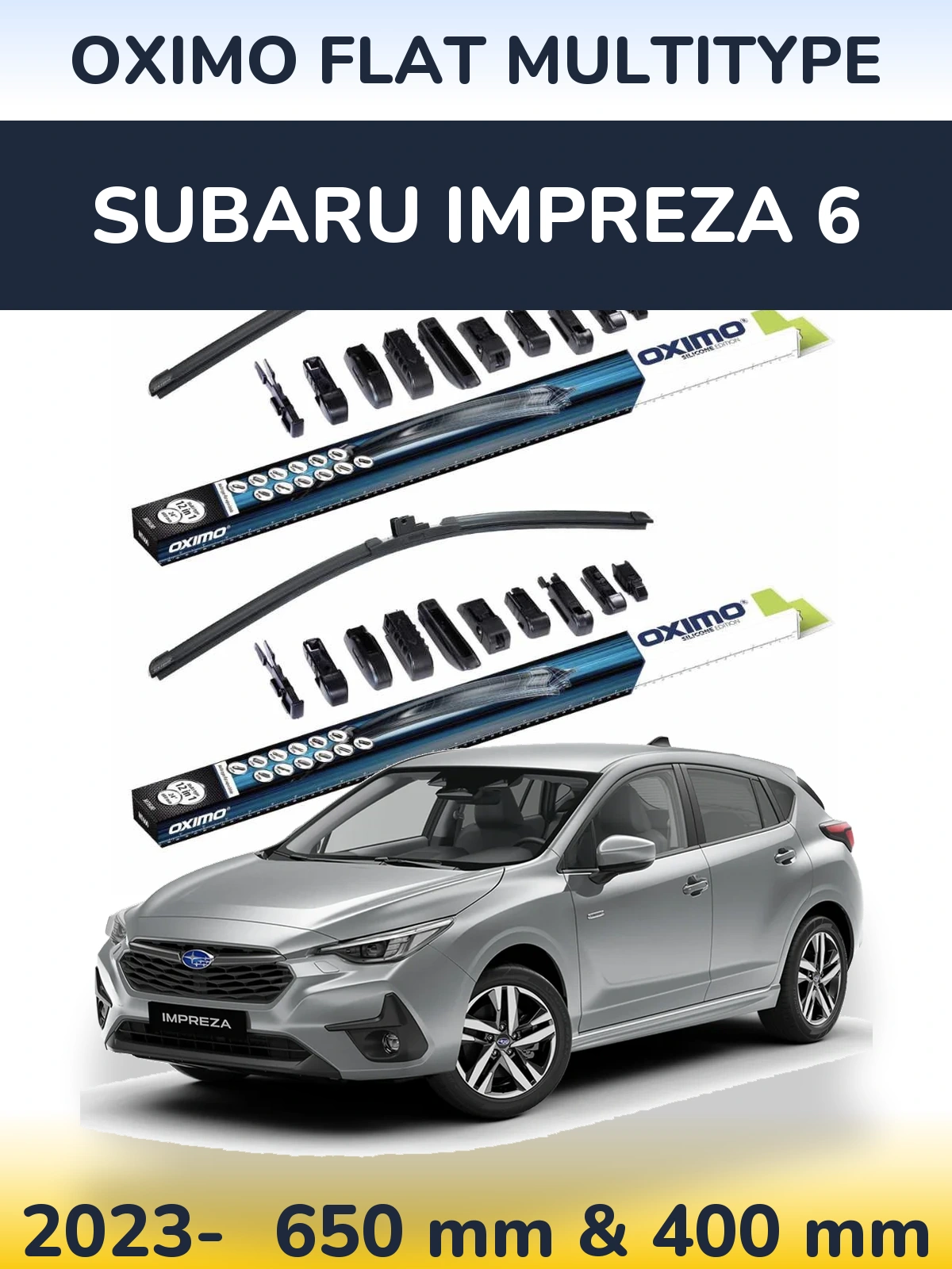Front wiper blade set Oximo Flat MultiTipse 650 & 400 mm for Subaru Impreza 6 2023-2026