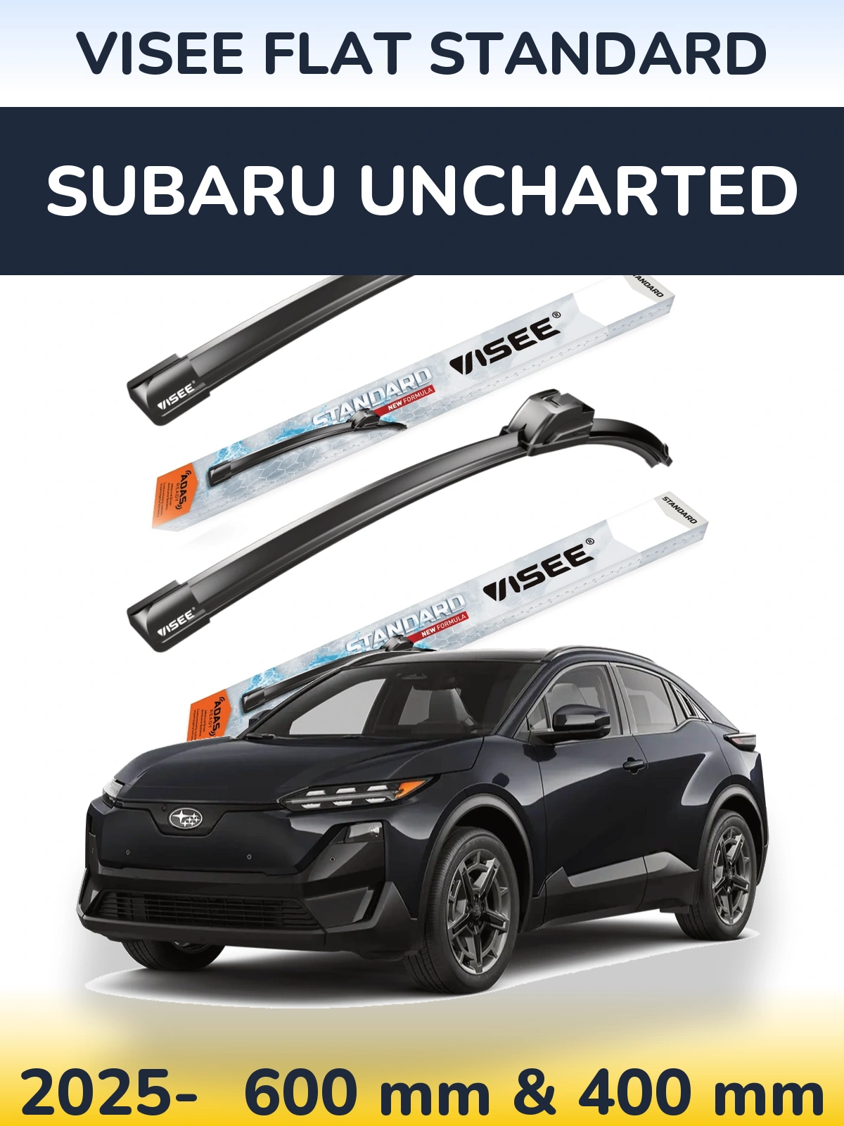 Front wiper blade set VISEE FLAT STANDARD 600 & 400 mm for Subaru Uncharted 2025-2026