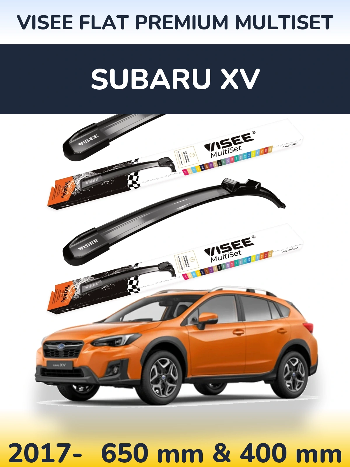 Front wiper blade set VISEE FLAT PREMIUM MultiSet 650 & 400 mm for Subaru XV 2017-2026