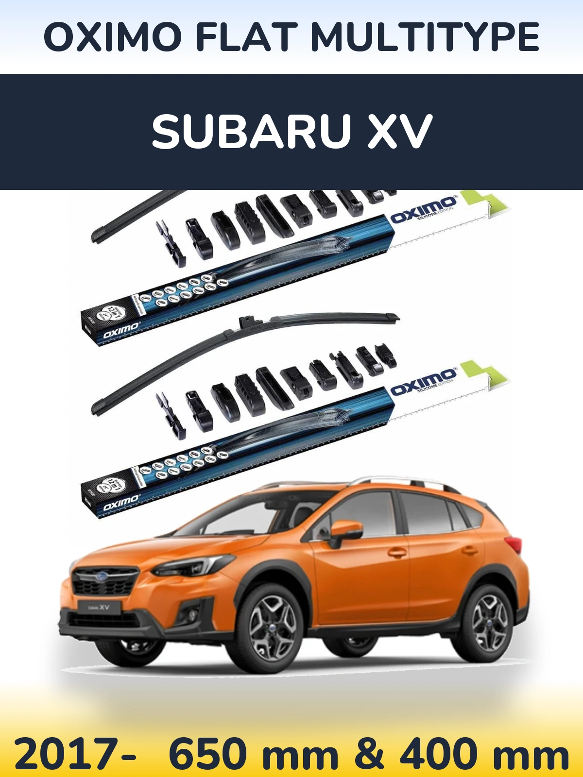 Front wiper blade set Oximo Flat MultiTipse 650 & 400 mm for Subaru XV 2017-2026