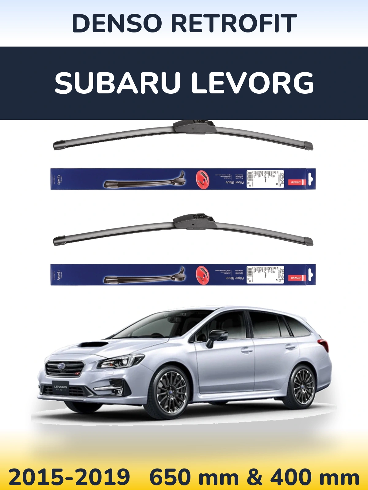 Front wiper blade set Denso Retrofit 650 & 400 mm for Subaru Levorg 2015-2019