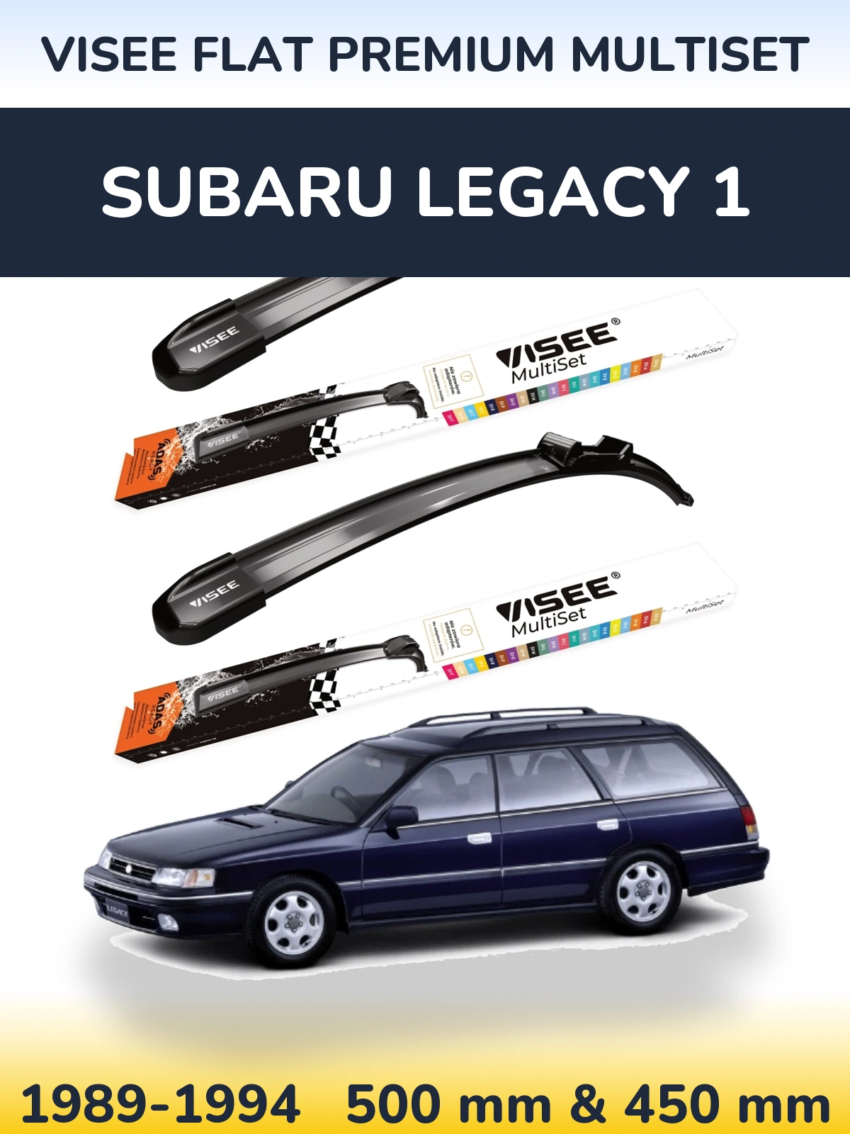 Front wiper blade set VISEE FLAT PREMIUM MultiSet 500 & 450 mm for Subaru Legacy 1 1989-1994
