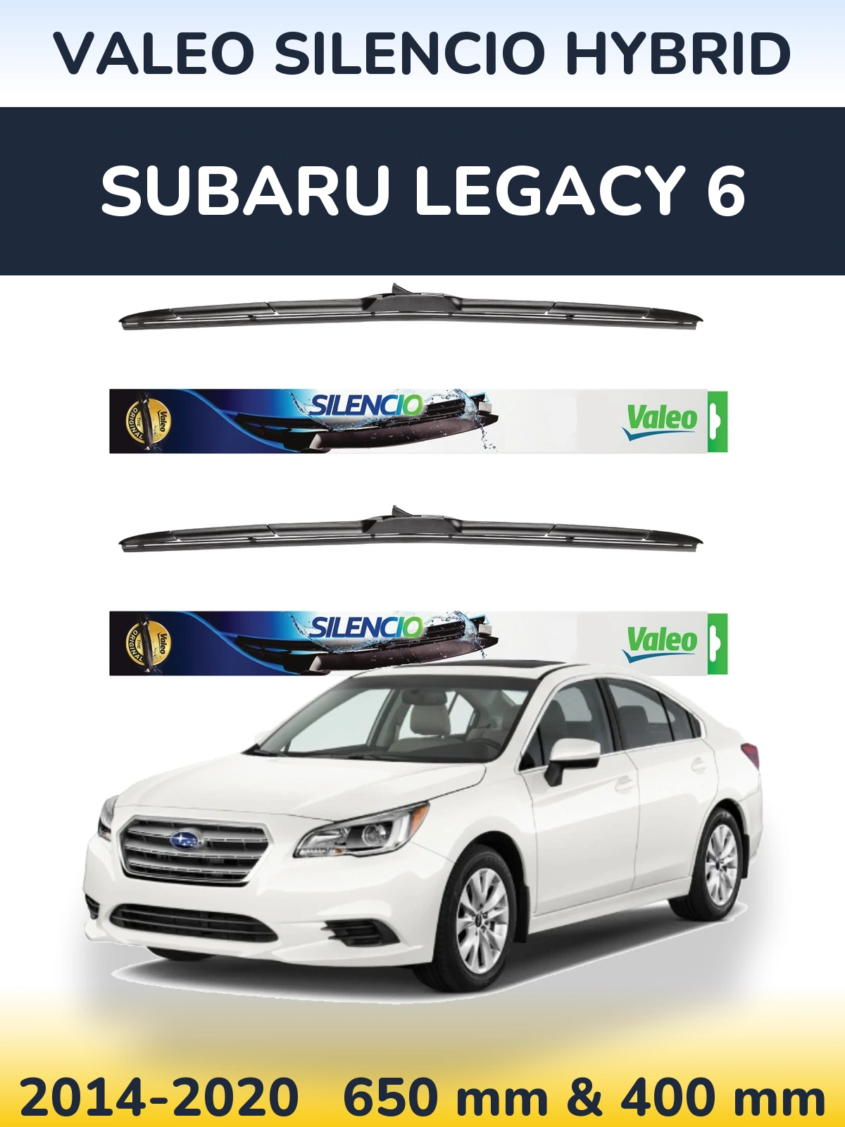 Front wiper blade set Valeo Silencio Hybrid 650 & 400 mm for Subaru Legacy 6 2014-2020