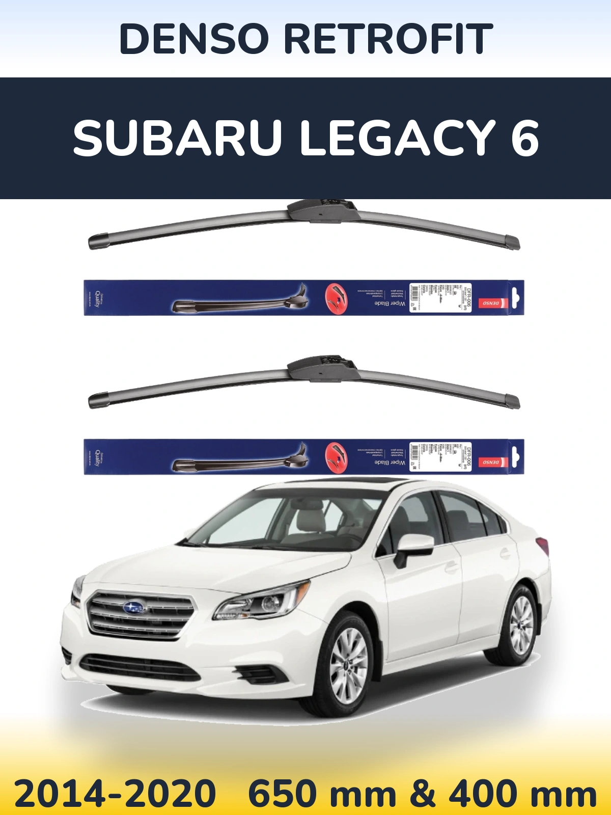Front wiper blade set Denso Retrofit 650 & 400 mm for Subaru Legacy 6 2014-2020