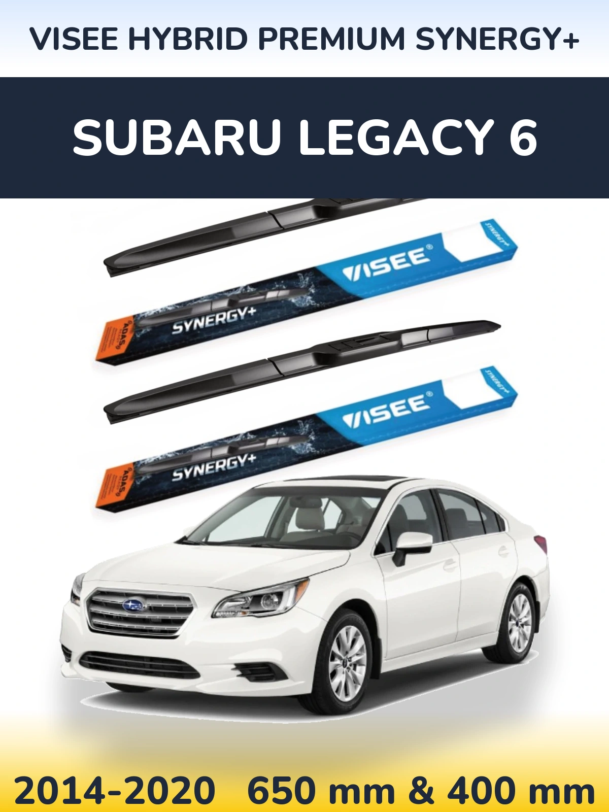 Front wiper blade set VISEE HYBRID PREMIUM SYNERGY+ 650 & 400 mm for Subaru Legacy 6 2014-2020