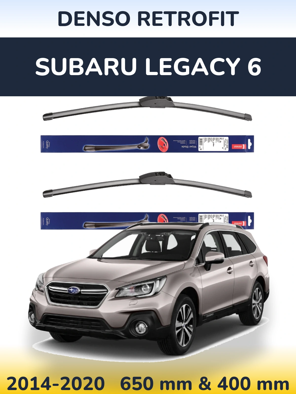 Front wiper blade set Denso Retrofit 650 & 400 mm for Subaru Legacy 6 2014-2020