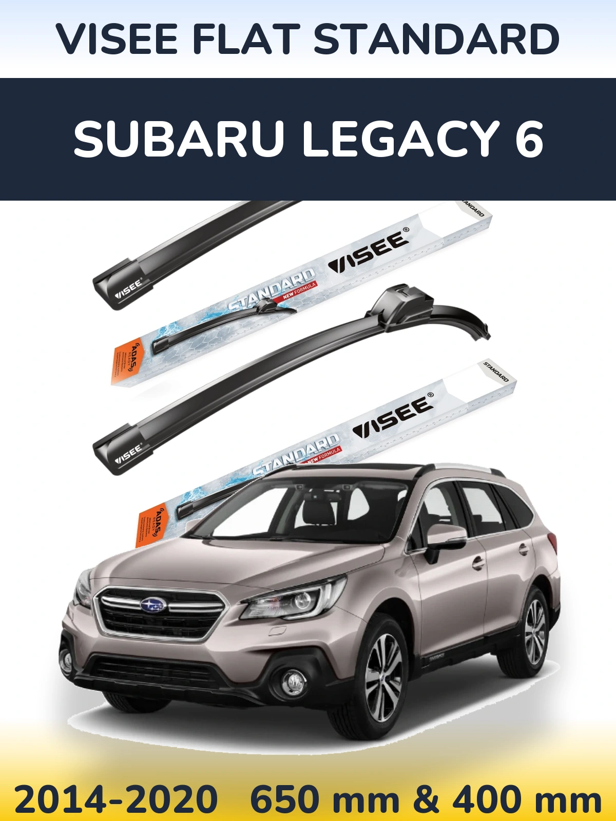 Front wiper blade set VISEE FLAT STANDARD 650 & 400 mm for Subaru Legacy 6 2014-2020
