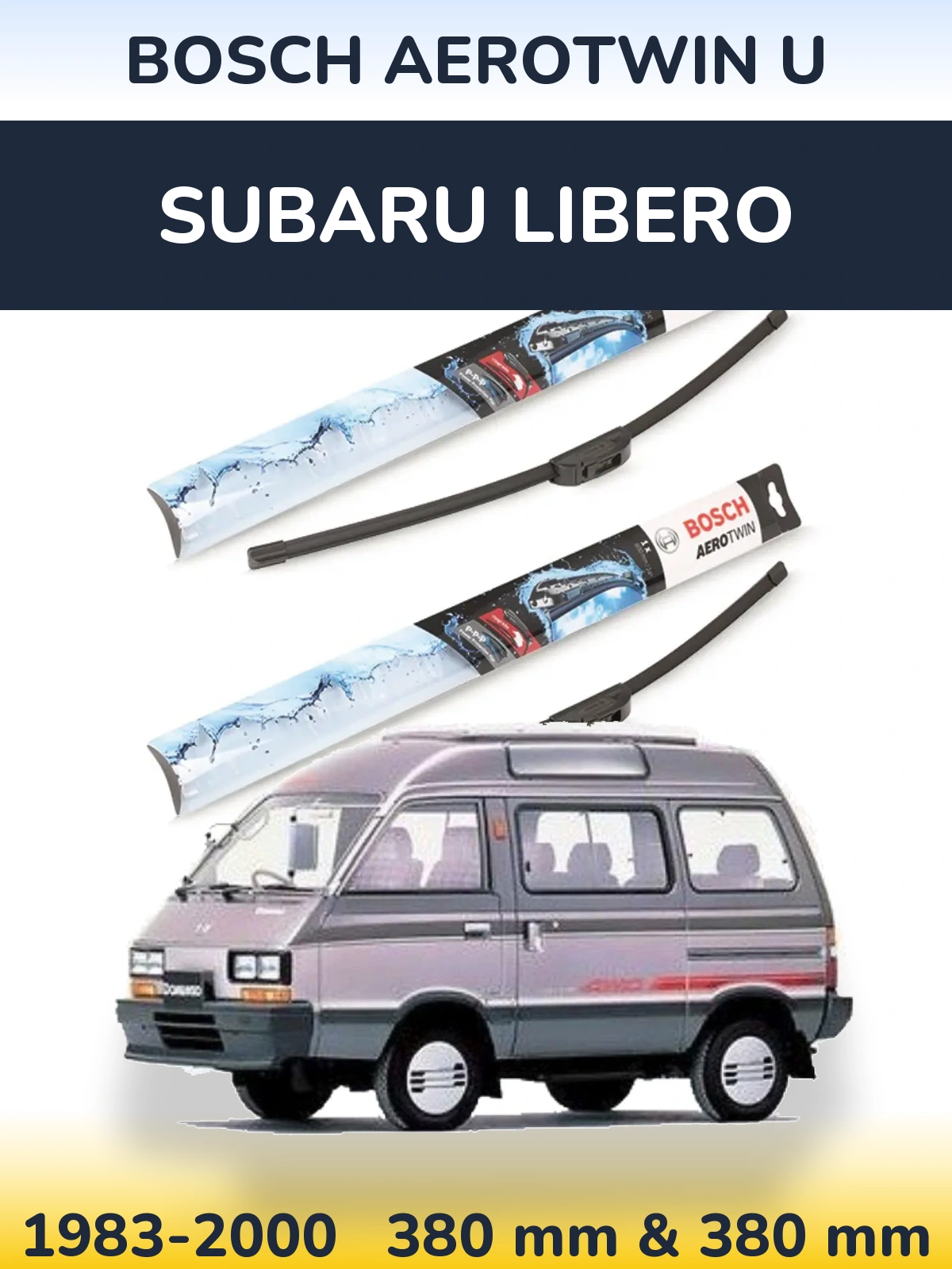 Front wiper blade set BOSCH AeroTwin U 380 & 380 mm for Subaru Libero 1983-2000