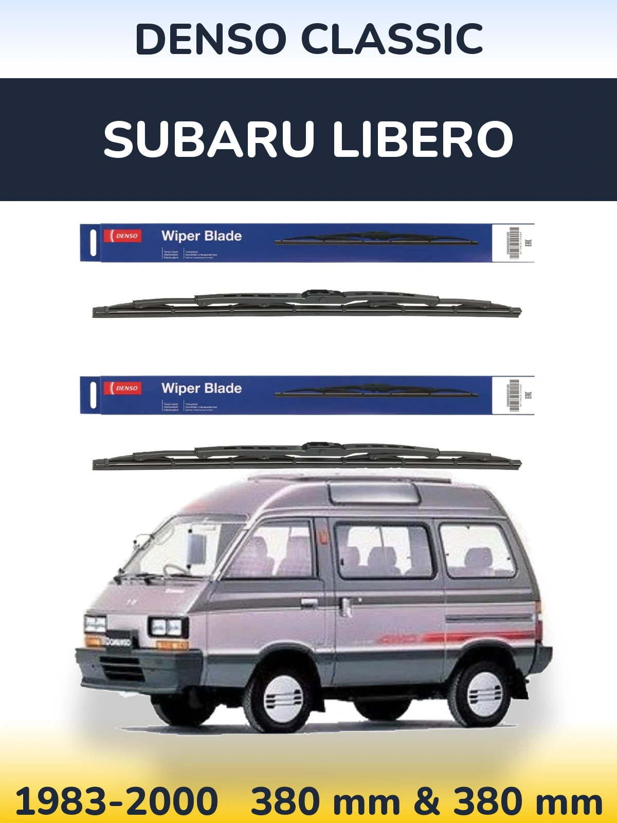 Front wiper blade set Denso Classic 380 & 380 mm for Subaru Libero 1983-2000