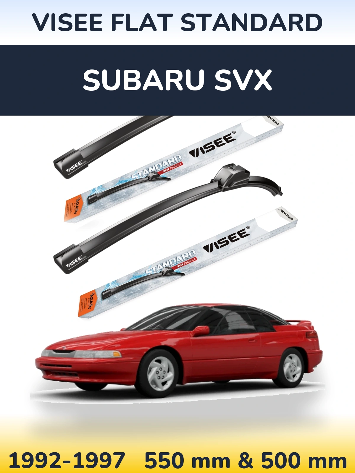 Front wiper blade set VISEE FLAT STANDARD 550 & 500 mm for Subaru SVX 1992-1997